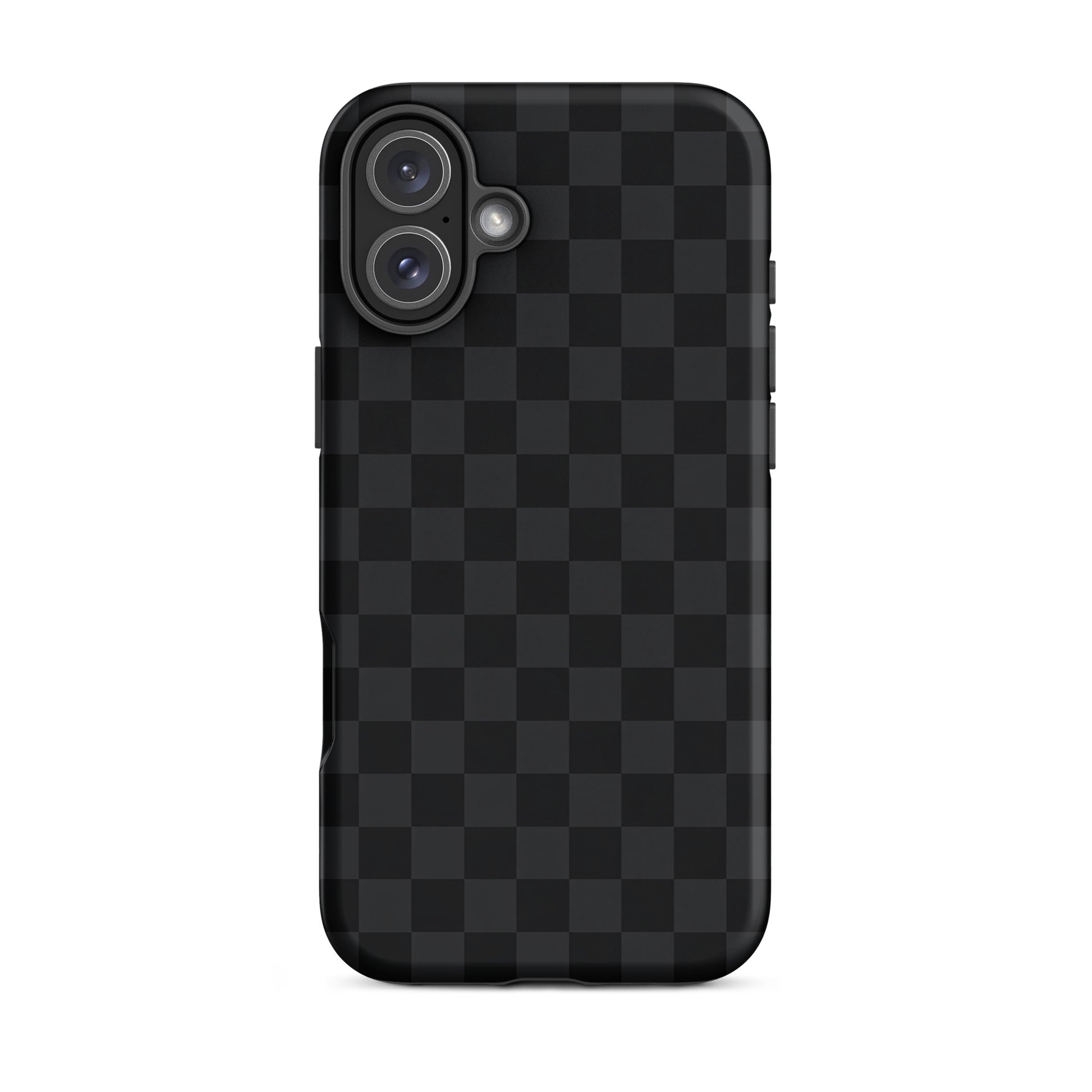 Phone Case for iPhone with black and charcoal checkered design, modern and minimalist style, providing protection and sleek sophistication.