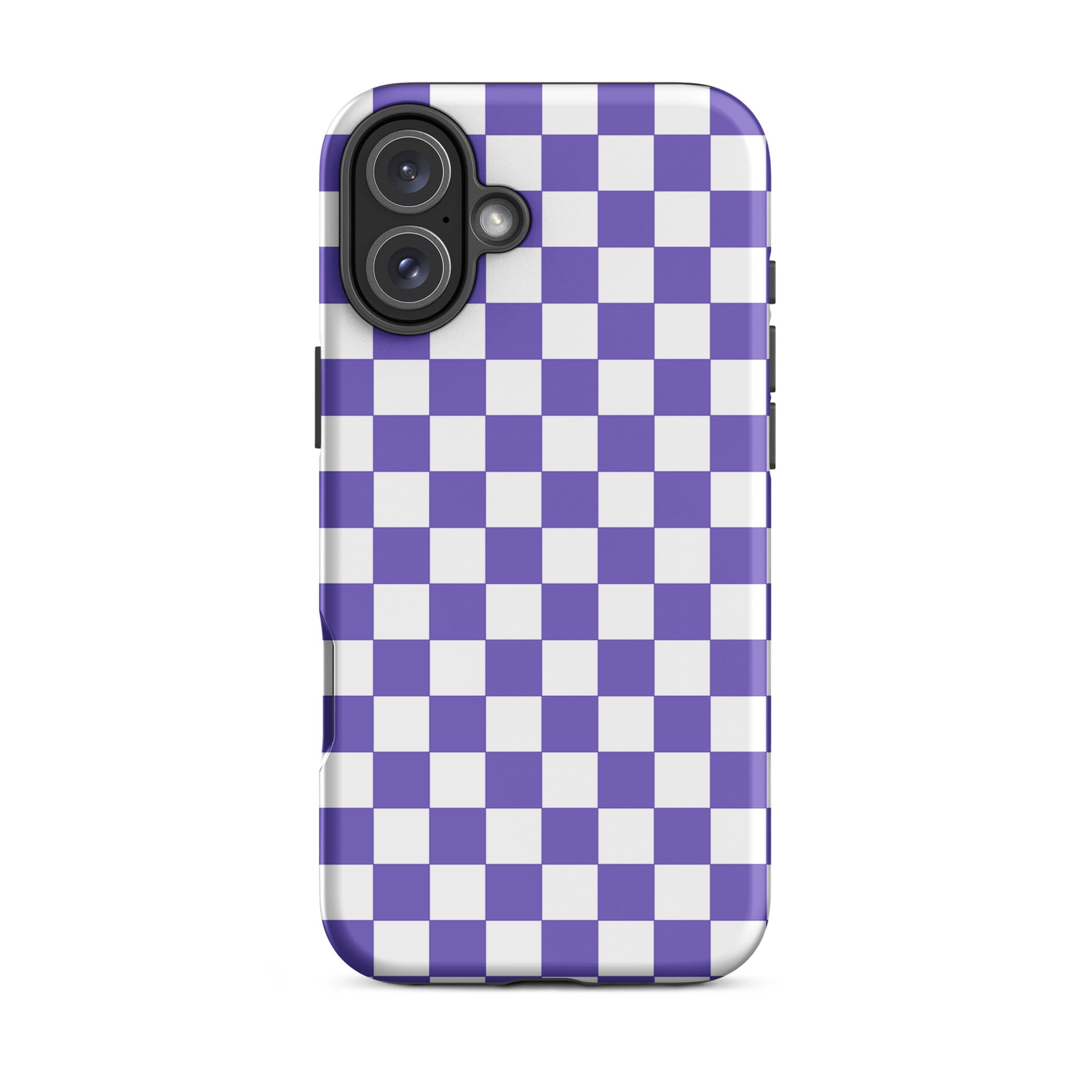 Phone Case for iPhone with purple and white checkered pattern, stylish and playful design for fashion-forward smartphone users.