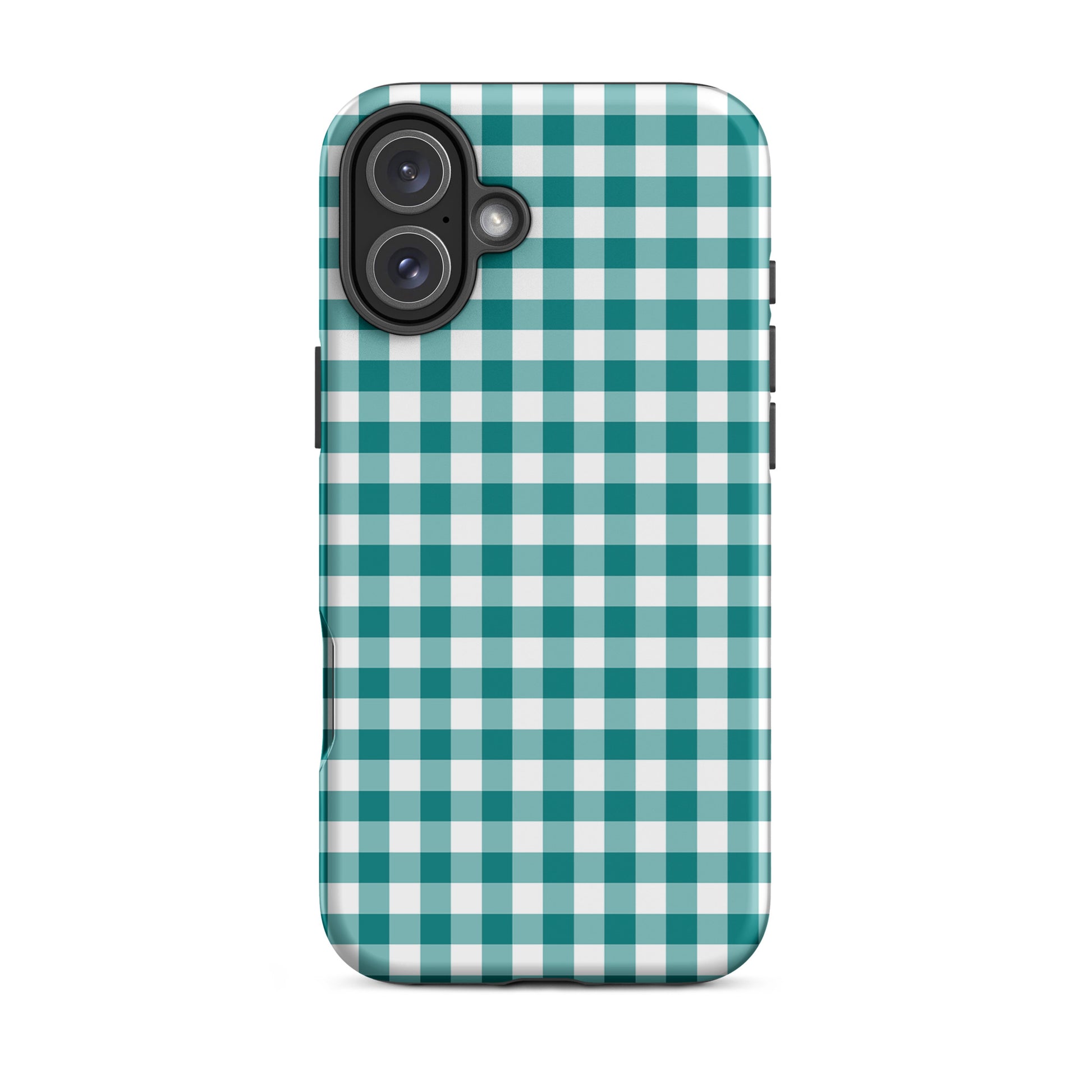 Phone Case with teal and white gingham pattern for iPhone providing stylish design and protection