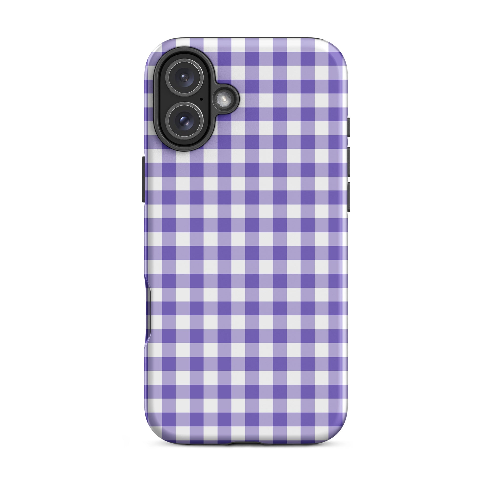 Phone Case with purple-and-white gingham pattern for iPhone, blending stylish charm and protection.