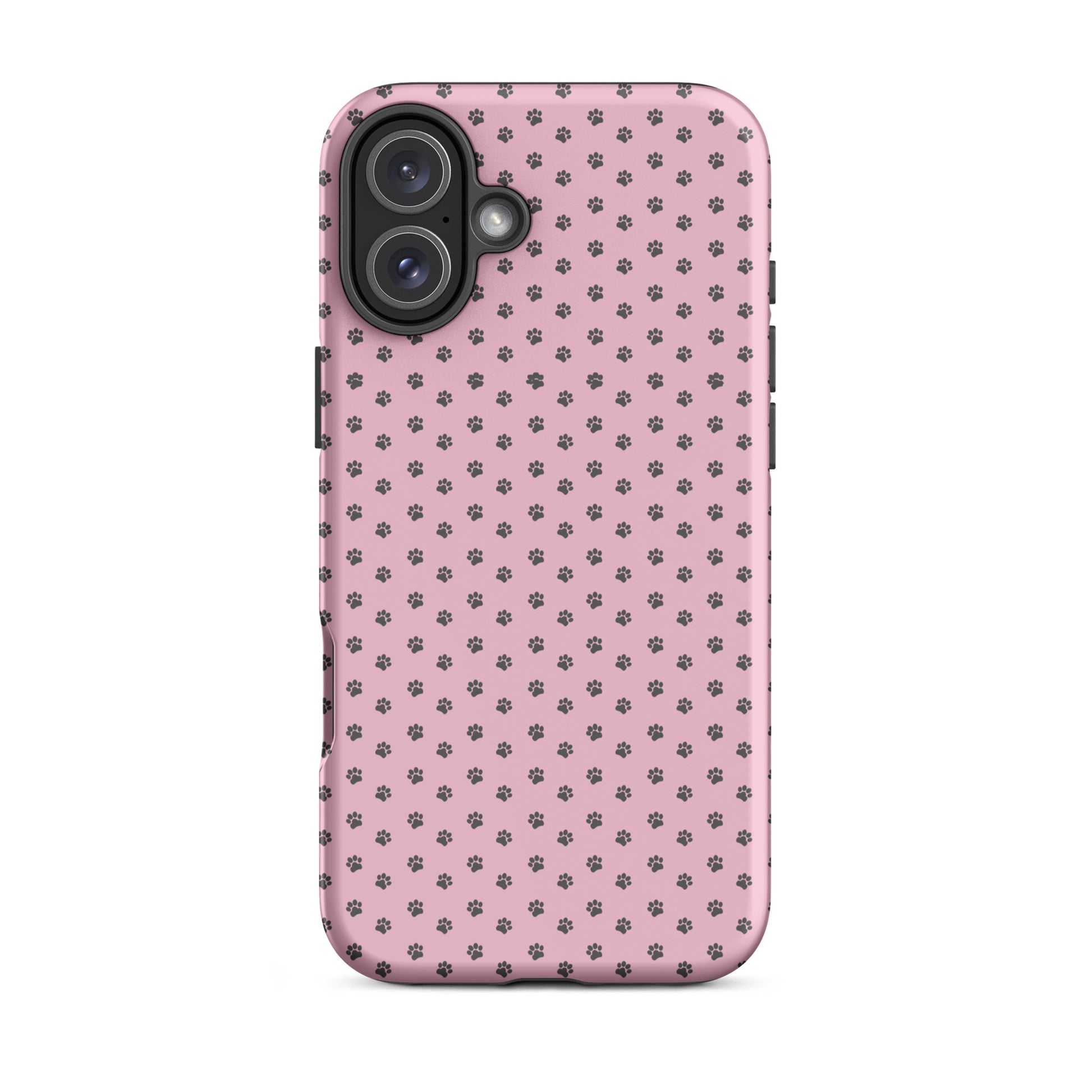 Phone Case with paw-print design on pink background for iPhone, showcasing playful protection for pet lovers.