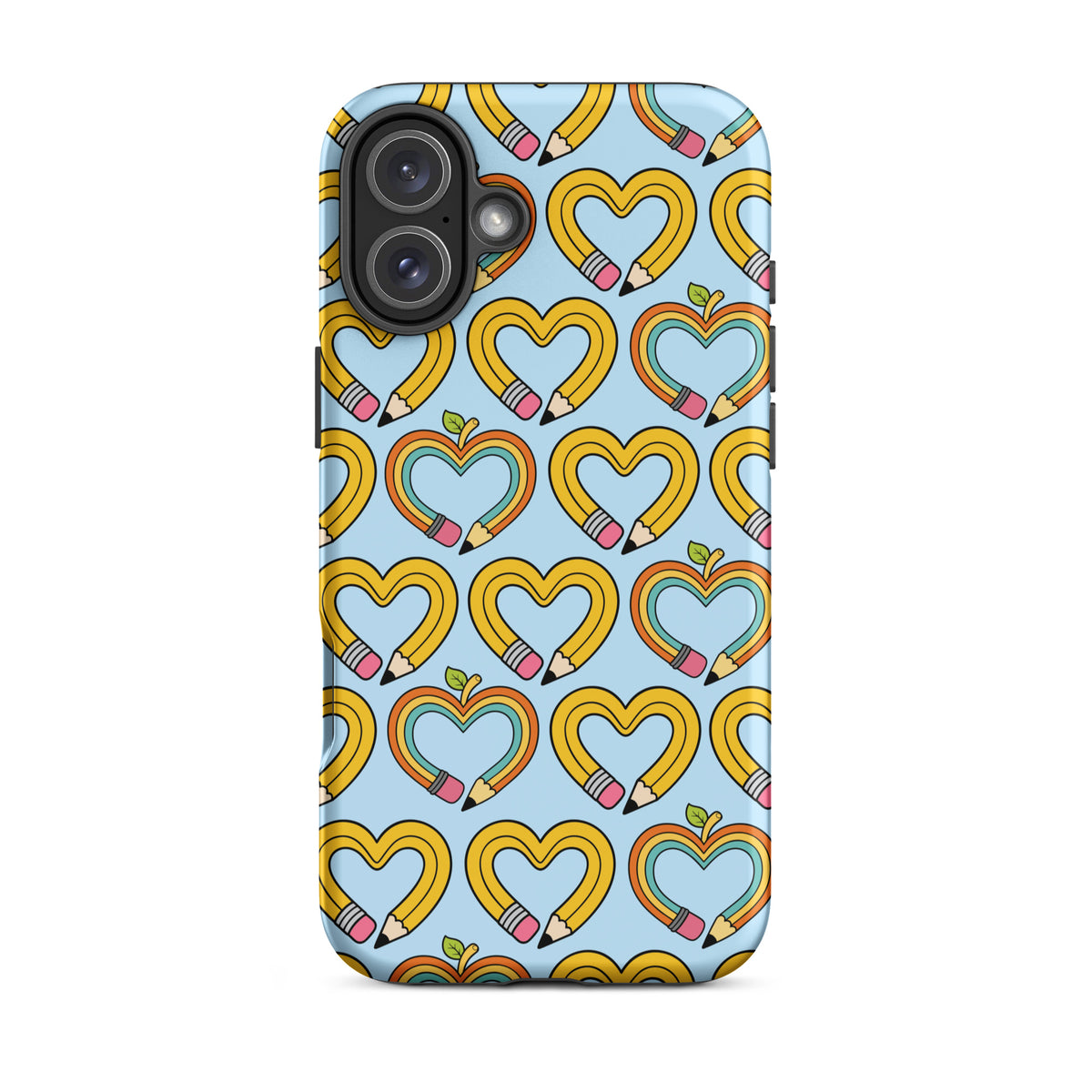 Phone Case of iPhone with playful pencil-heart pattern, symbolizing creativity and growth, perfect for back-to-school charm.