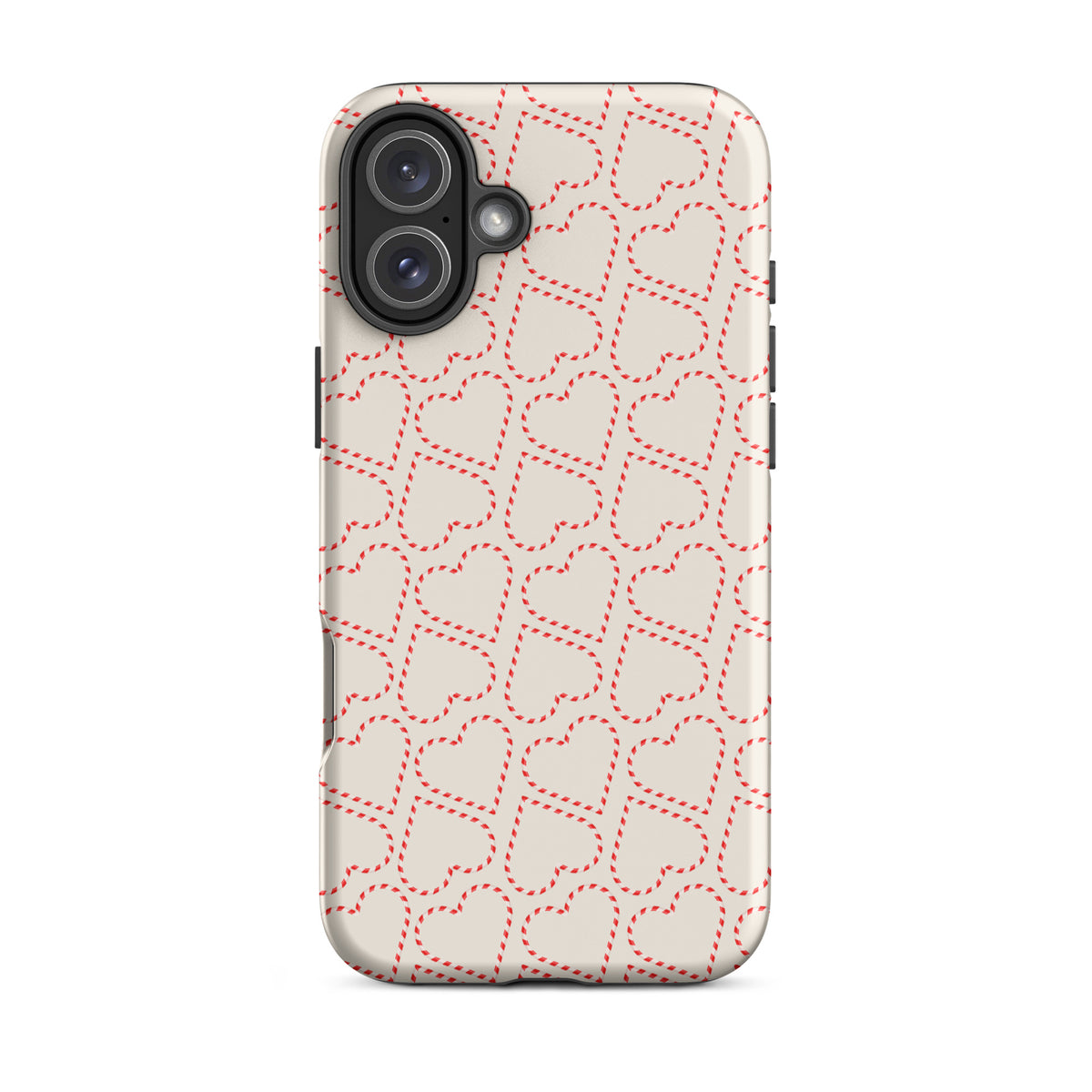 Phone Case for iPhone featuring holiday candy cane heart pattern in red and white, perfect for festive and cozy seasonal vibes.