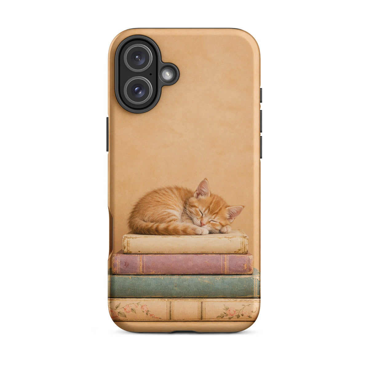 Phone Case with sleeping kitten on vintage books for iPhone