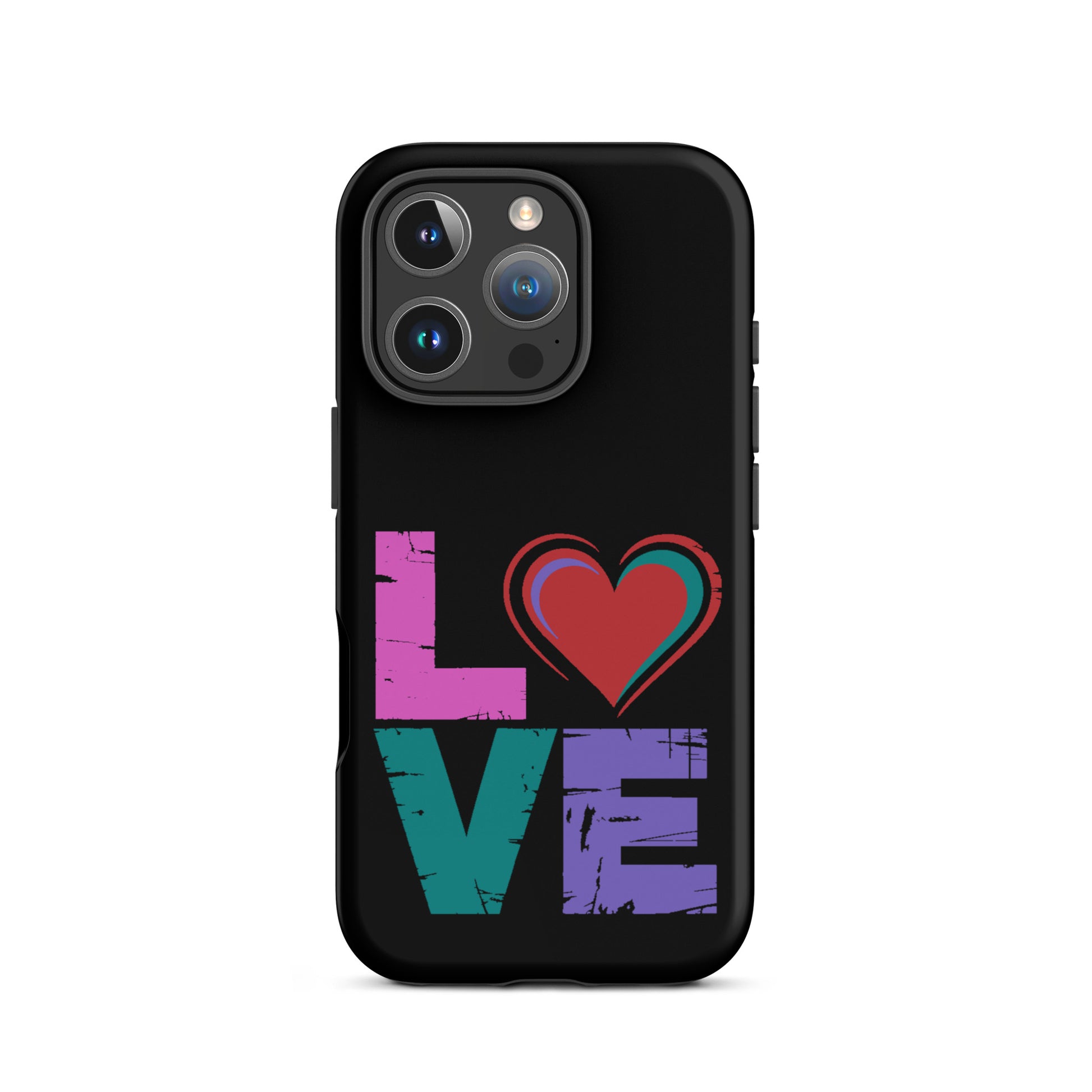 Love Tough Dual Layered Case for iPhones featuring a colorful love design with a heart.