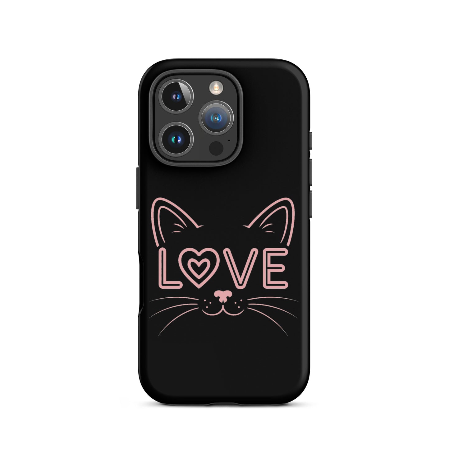 Cat Love phone case for iPhone featuring minimalist black cat design with love accent.