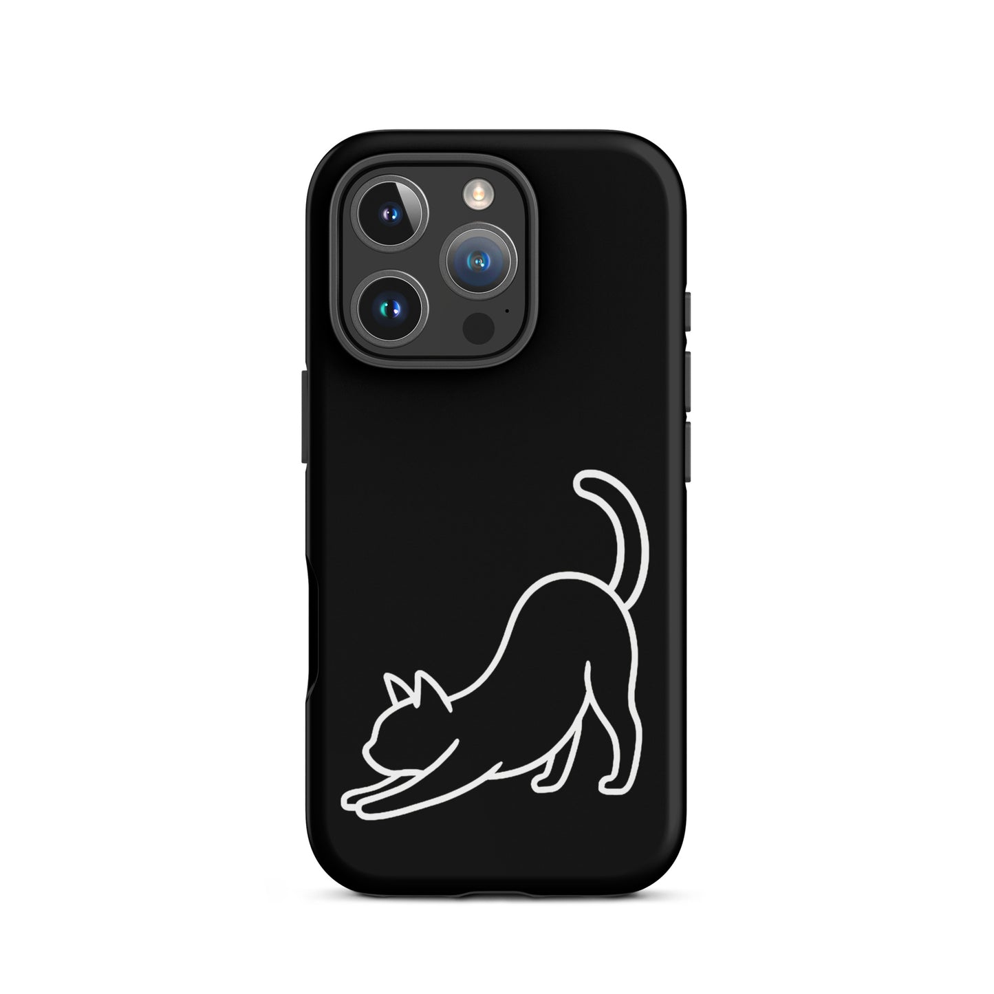 Phone Case with minimalist stretching cat design for dual-layer protection and stylish aesthetics.