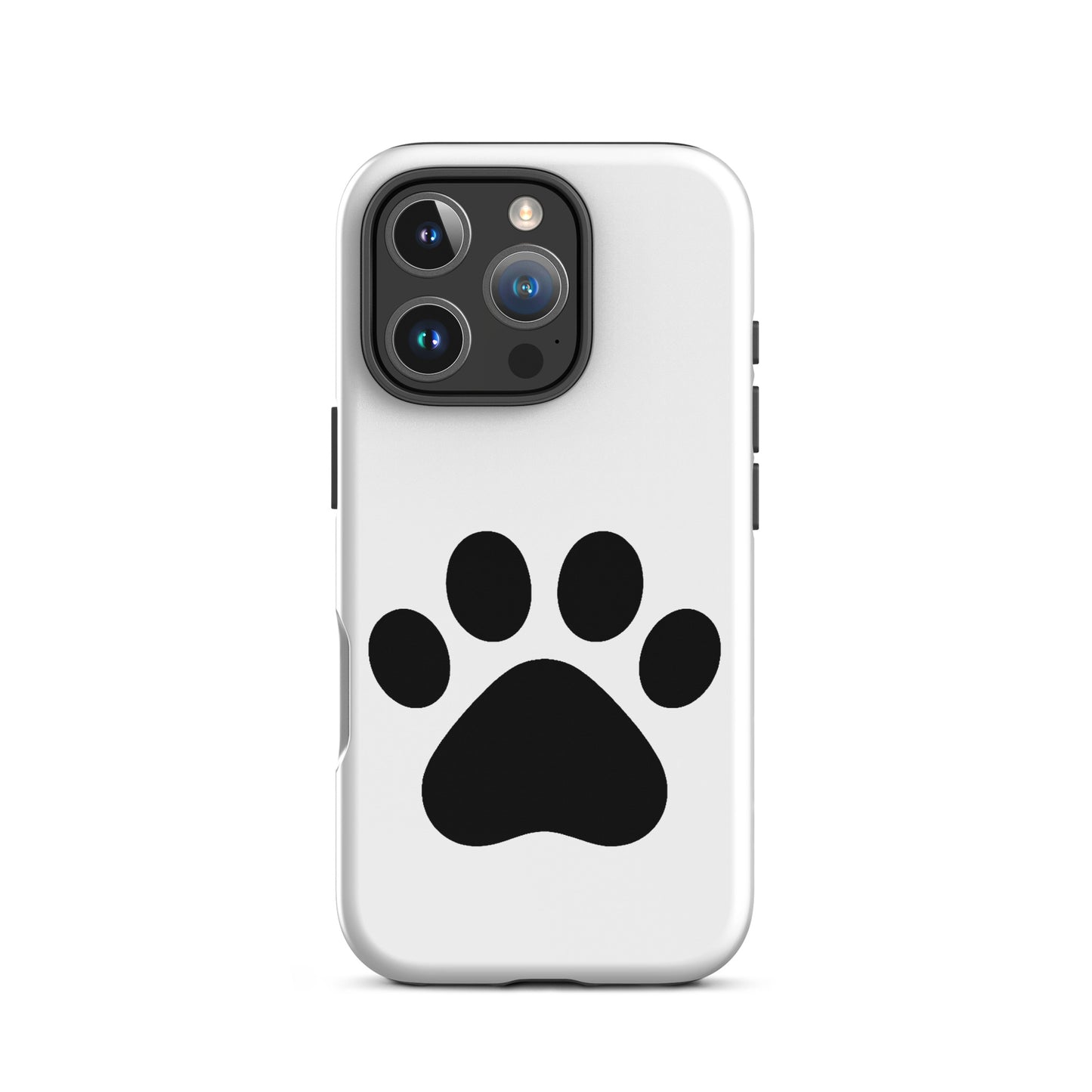 Phone Case for iPhone featuring a minimalist black paw print on a white background, perfect for pet lovers.