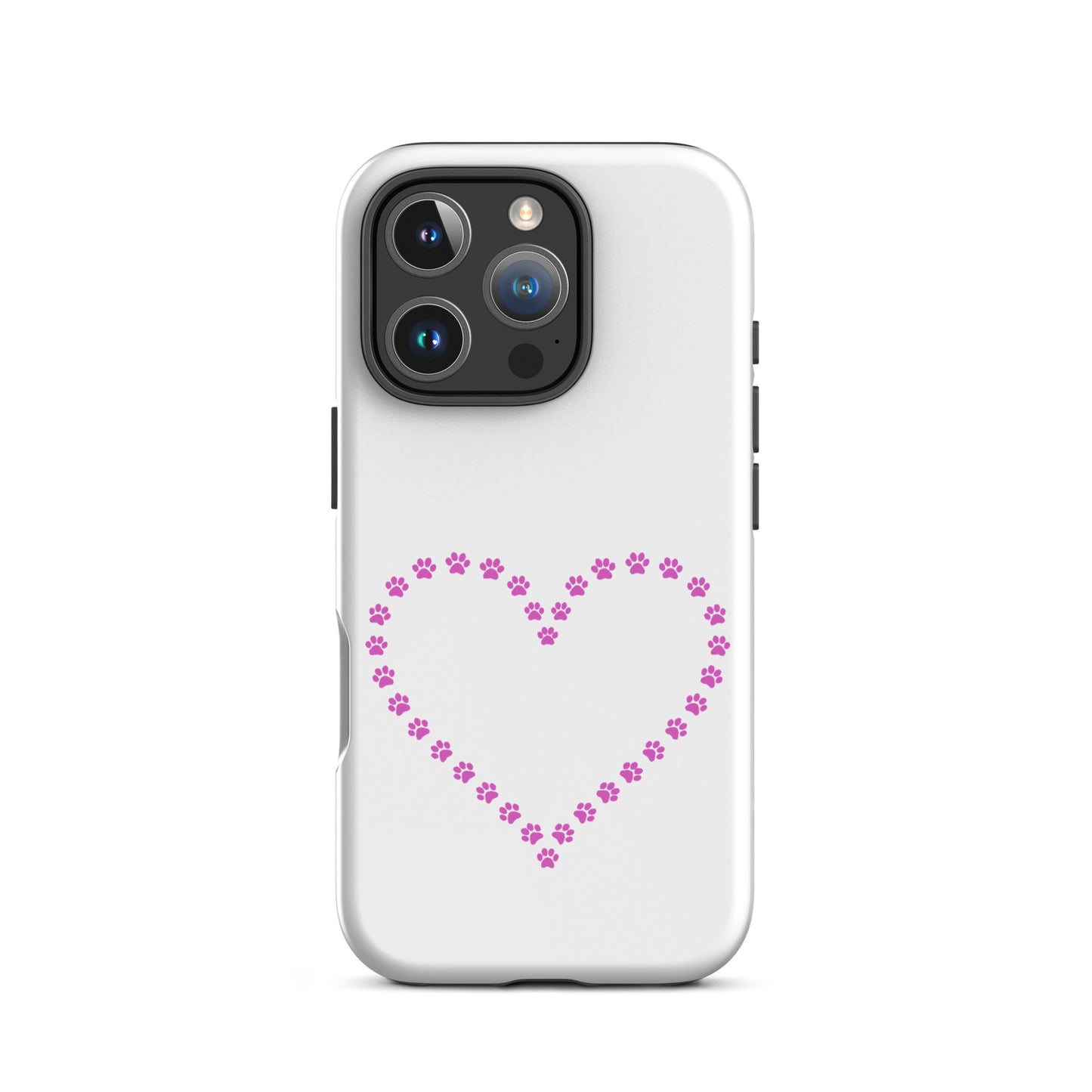 Phone Case for iPhone featuring a cute heart design made of pink paw prints for pet lovers.