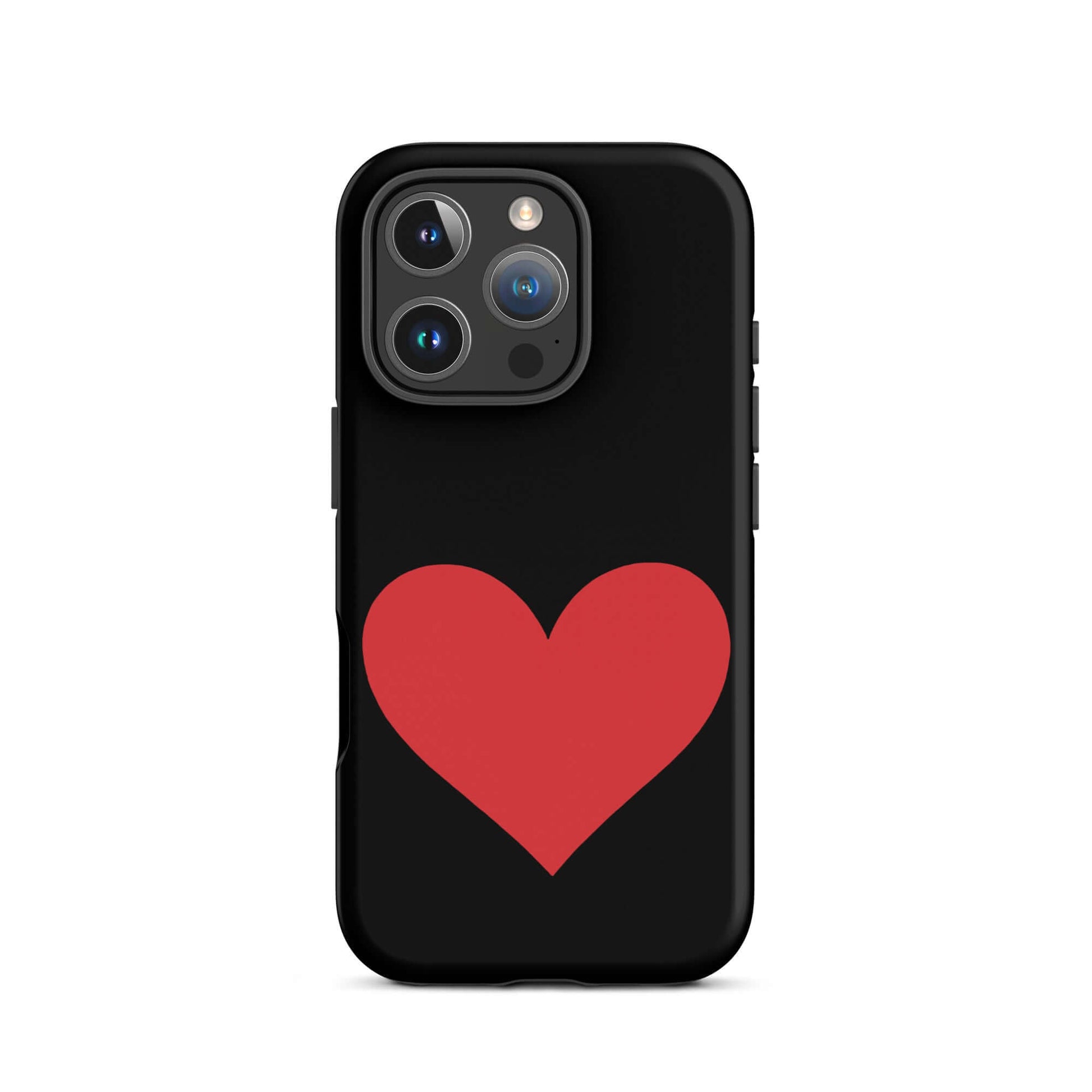 Phone Case for iPhone featuring a vibrant red heart design on a black background.