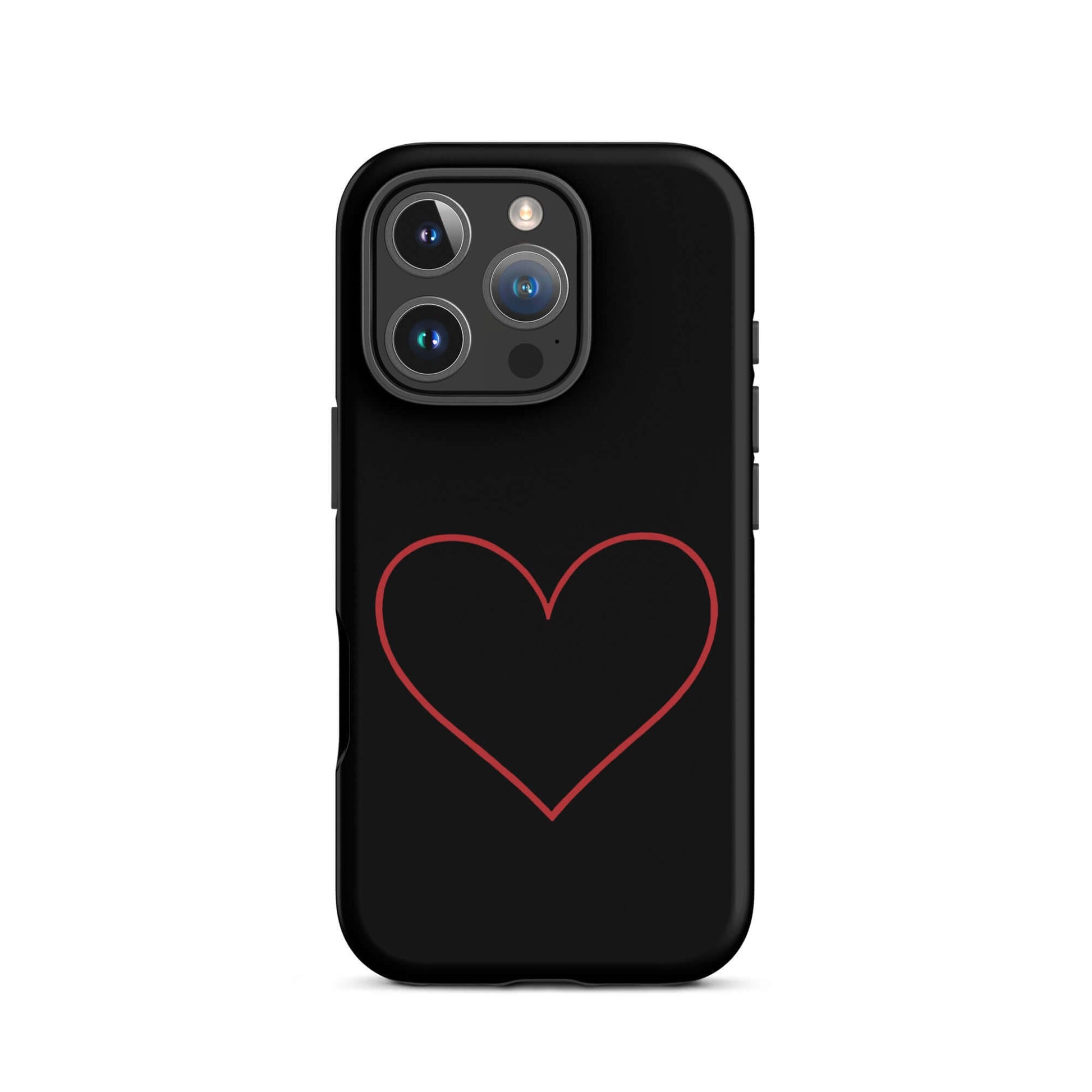 Phone Case for iPhone featuring a minimalist crimson heart design on a sleek black background.