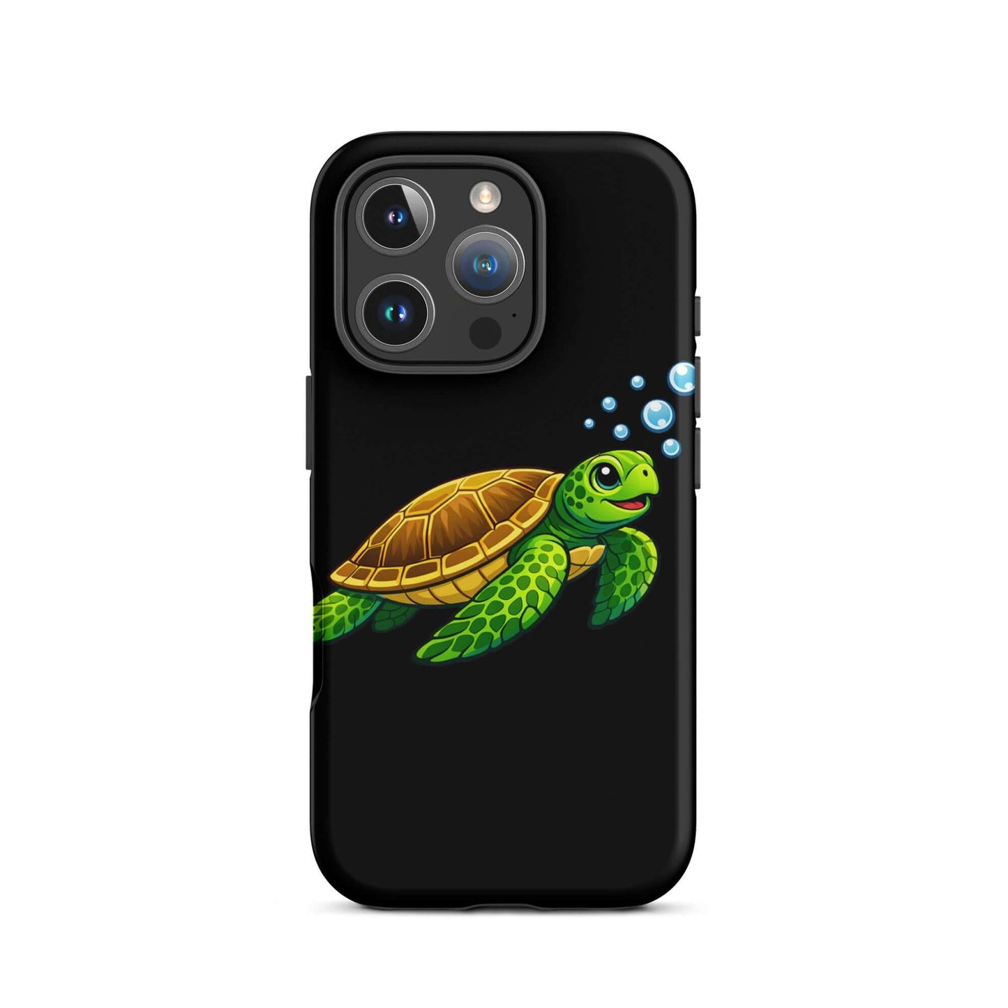 Phone Case featuring vibrant sea turtle artwork on a black background, perfect for ocean lovers.