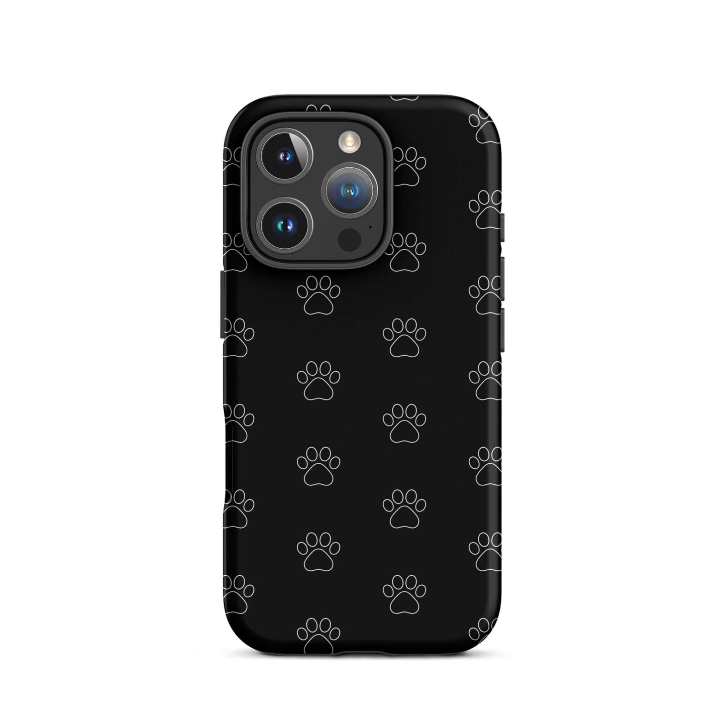 Phone Case for iPhone featuring a playful paw print pattern in black, perfect for pet lovers.
