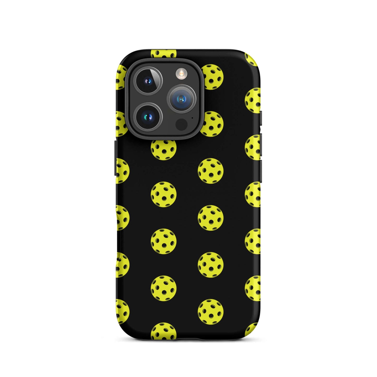 Phone Case featuring a pickleball pattern on a black background for sporty style and protection.