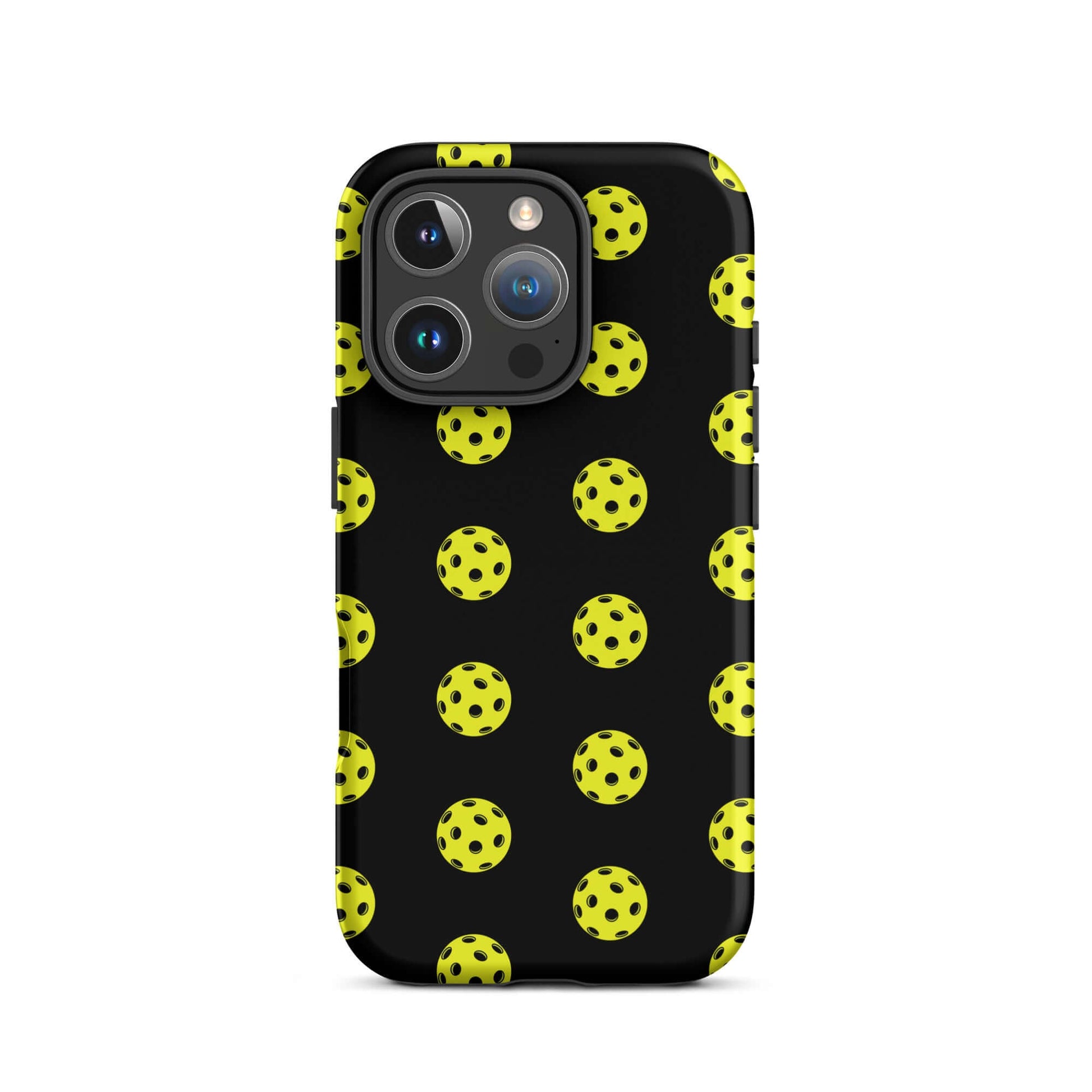 Phone Case featuring a pickleball pattern on a black background for sporty style and protection.