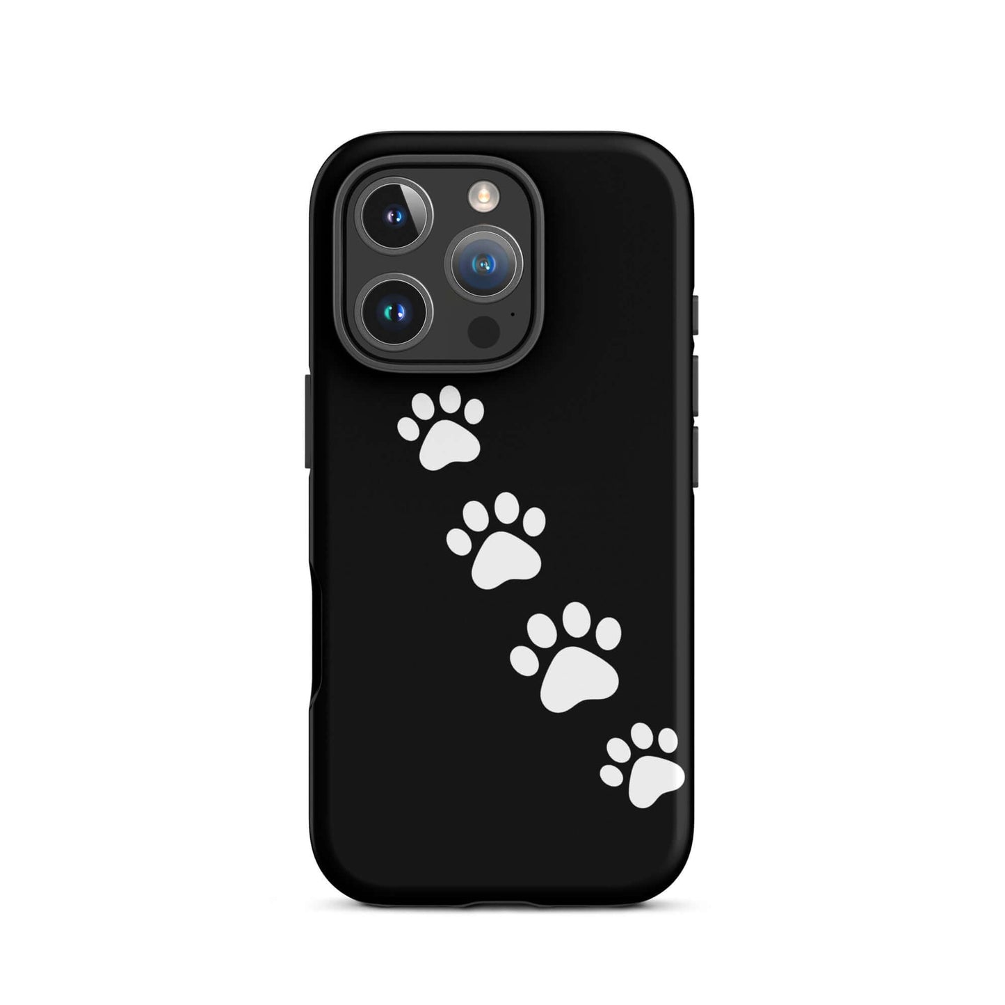 Phone case with paw-print trail design for iPhone, perfect for playful pet lovers.