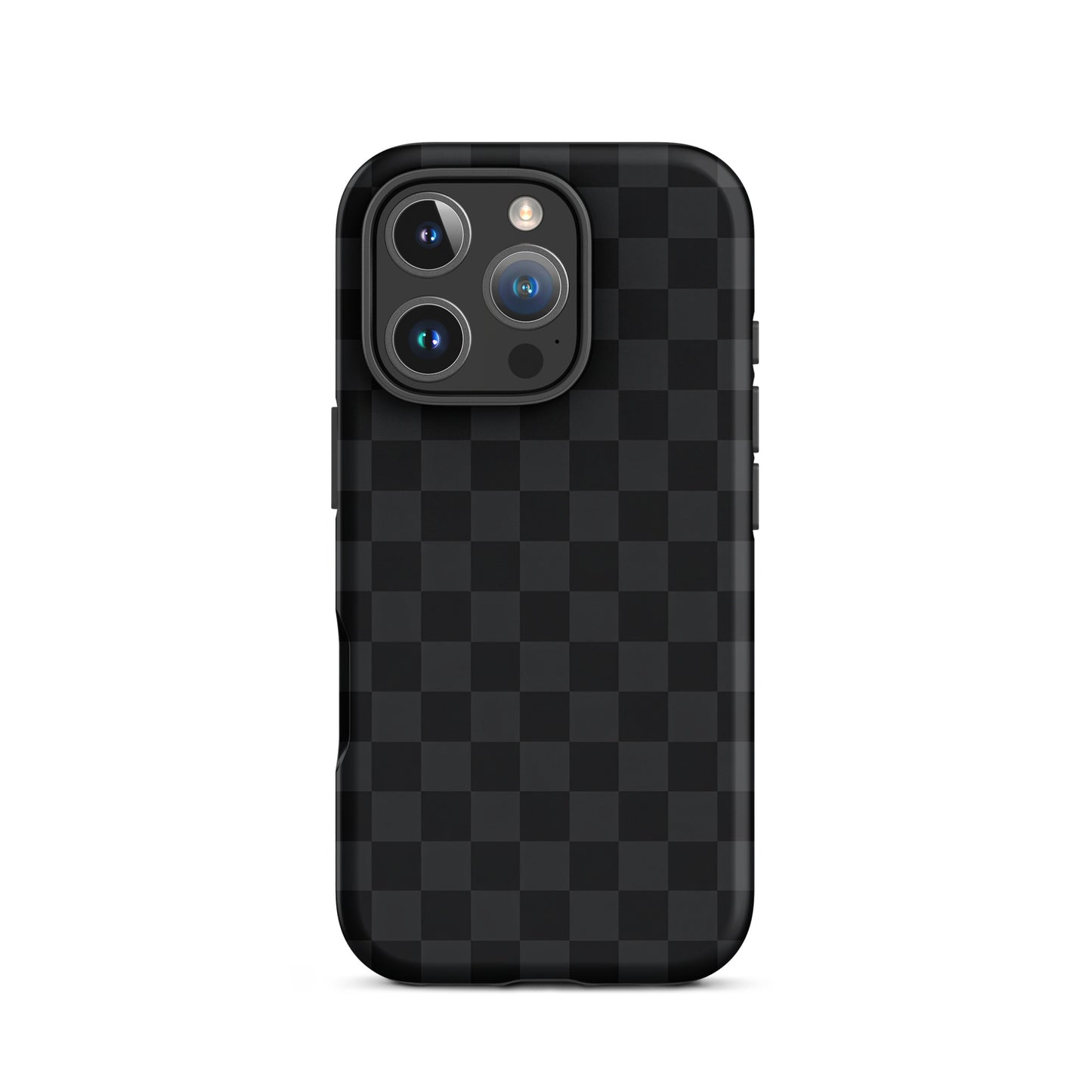 Phone Case for iPhone with black and charcoal checkered design, perfect for modern minimalists seeking a sleek and cool accessory.