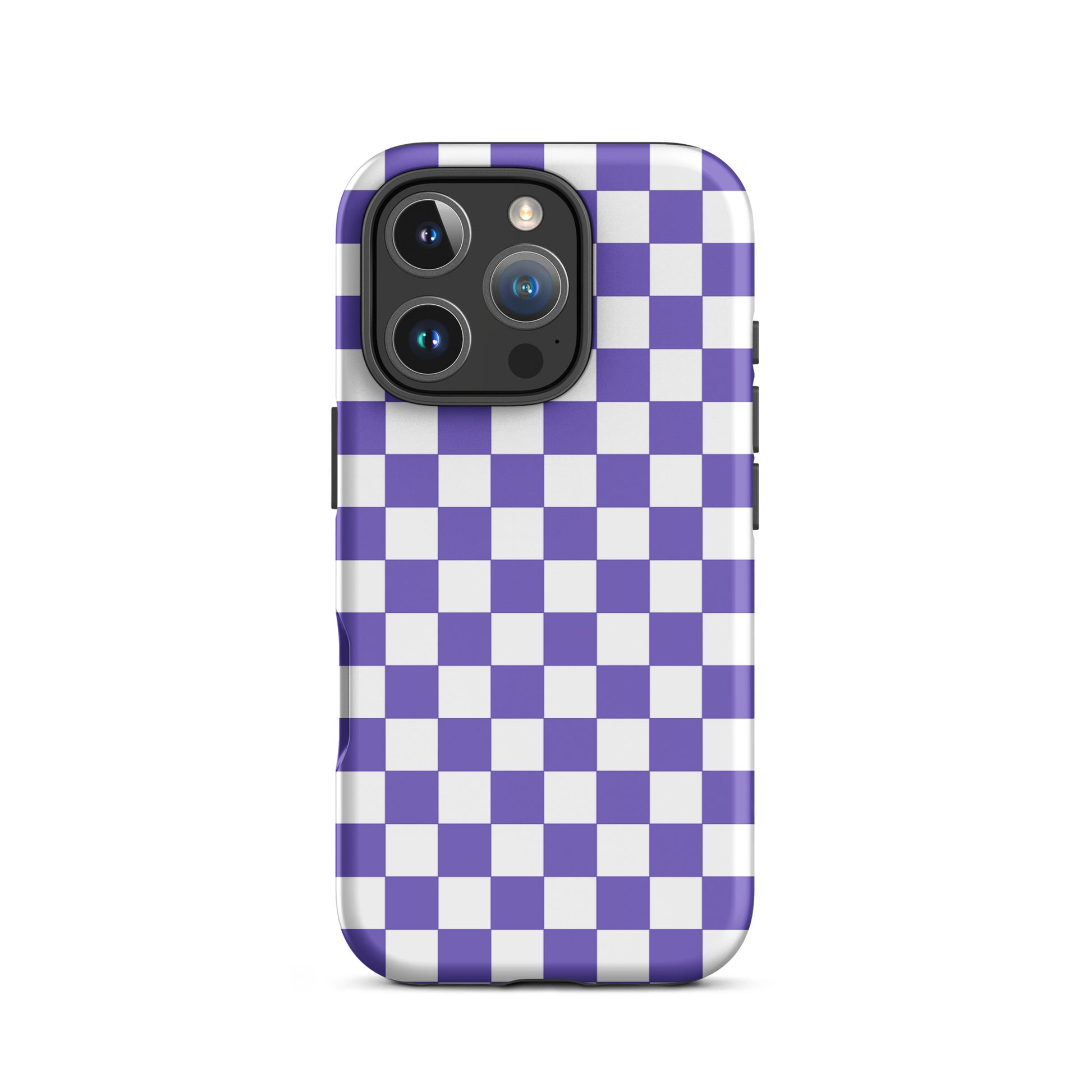 Phone Case for iPhone with purple and white checkered pattern for stylish look.