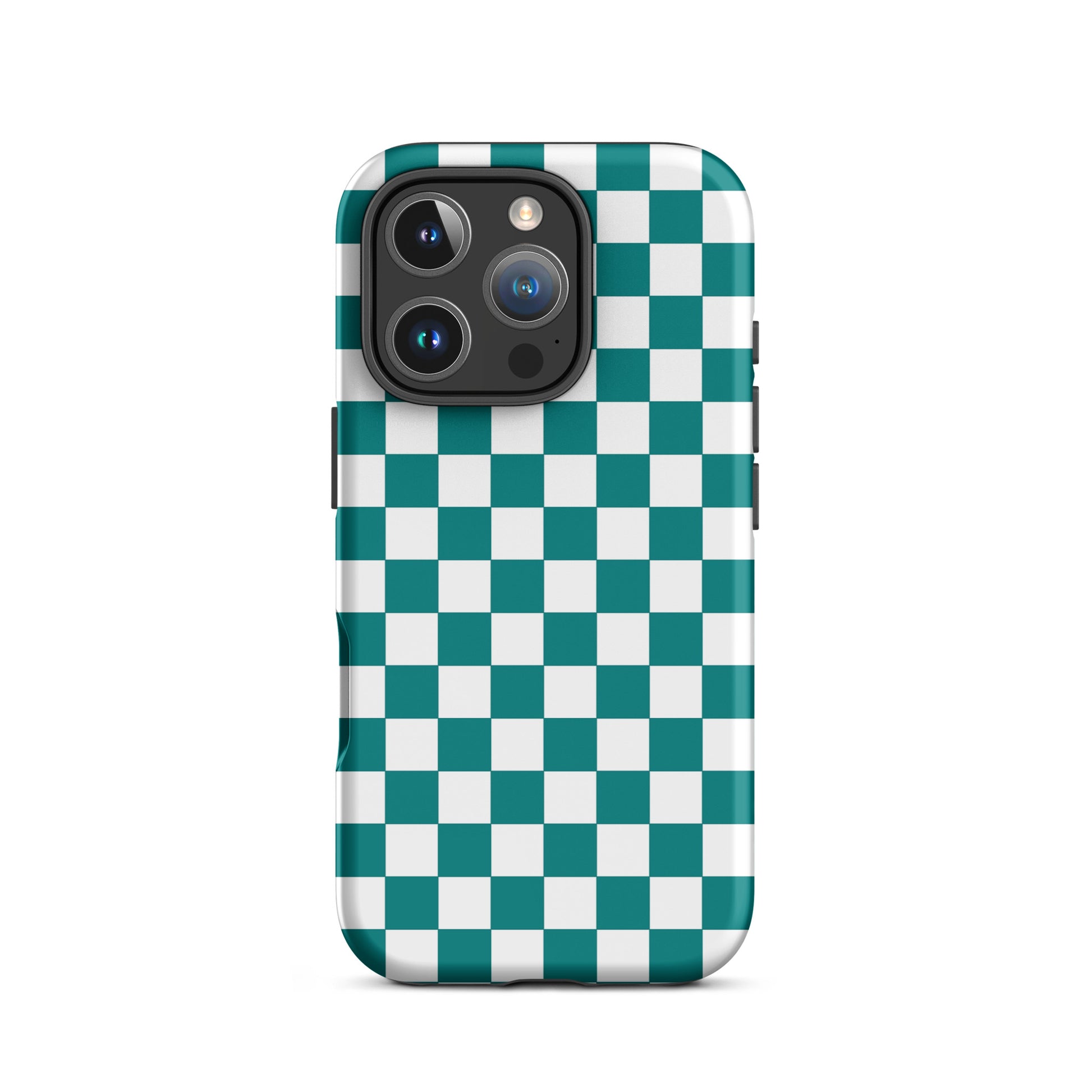 Phone Case for iPhone with teal and white checkered design, adding a bold, playful vibe to your style. Fun and fearless statement accessory.