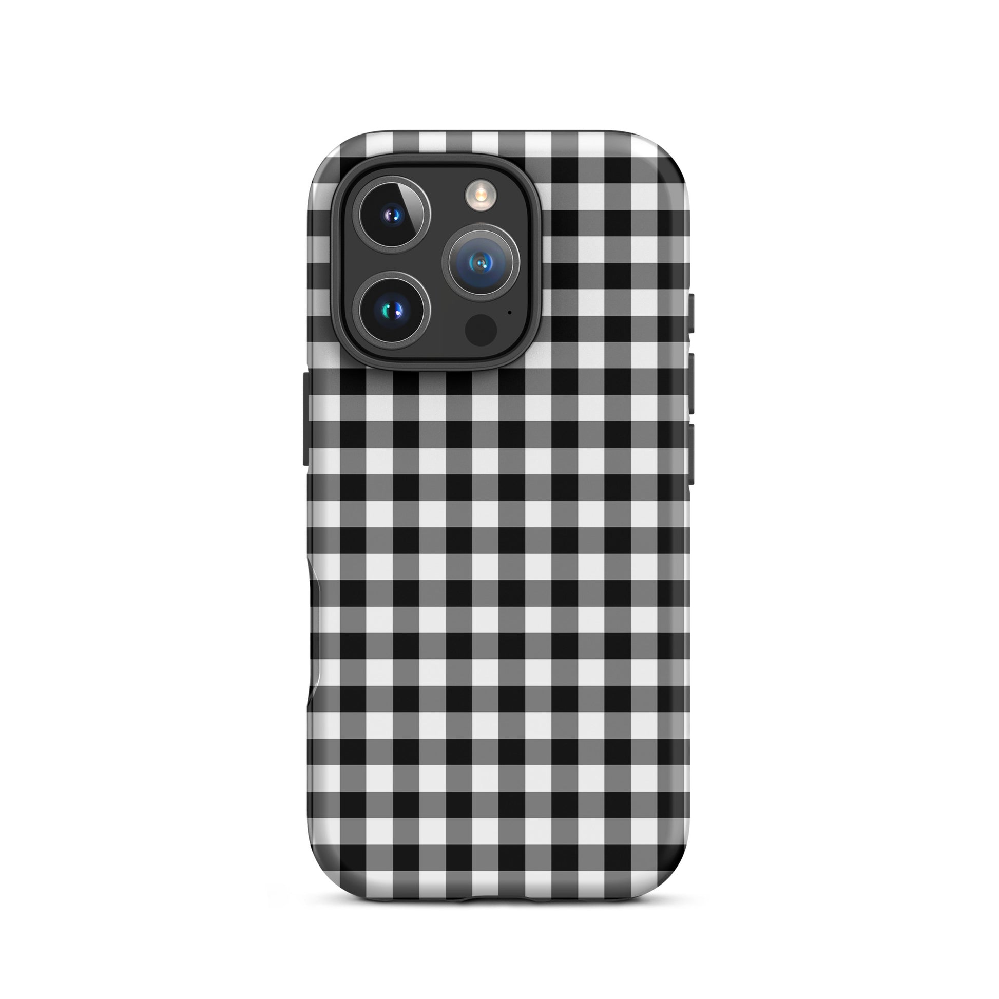 Phone Case for iPhone with classic black-and-white gingham pattern, offering chic style and durable protection.