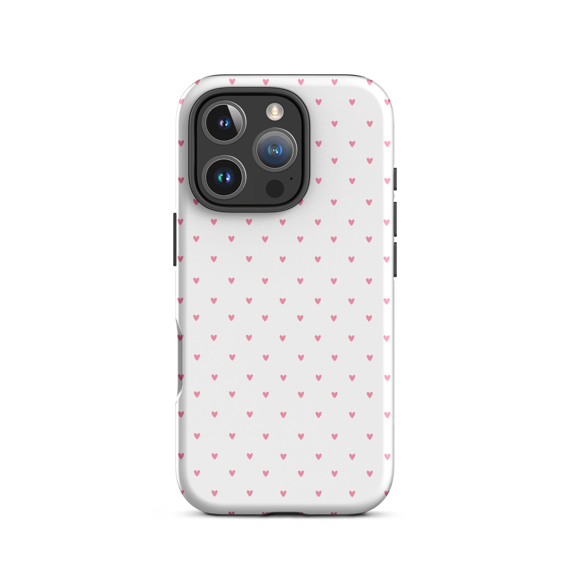 Phone Case with heart-dot pattern design for iPhone in playful polka-dot style, minimalist and stylish with tiny hearts on bold background.