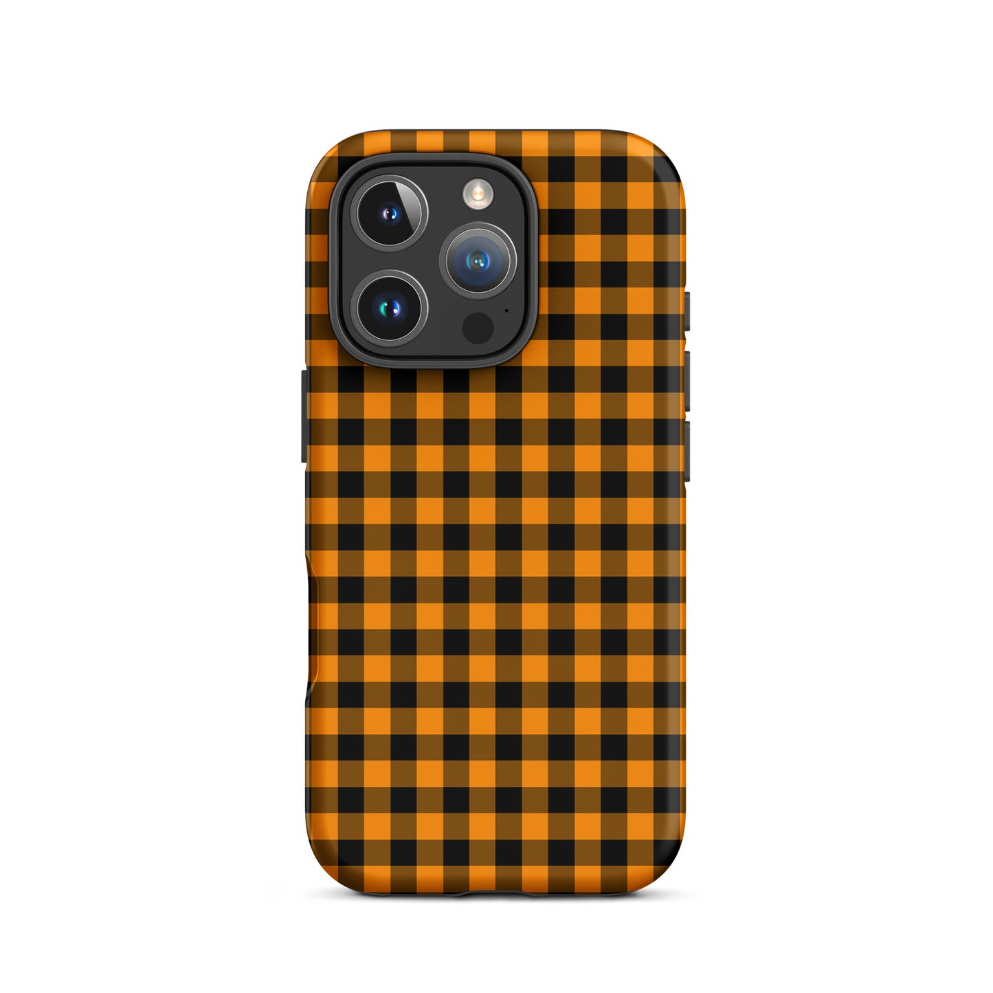 phone case with black-and-orange gingham pattern, Autum theme for iPhone