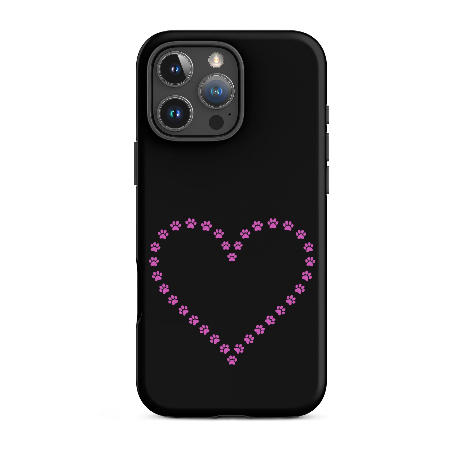 Phone Case for iPhone with cute pink paw print heart design for pet lovers