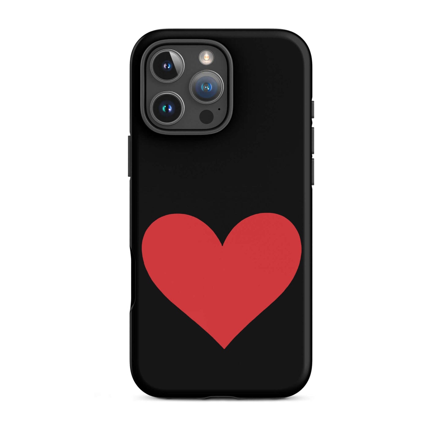 Phone Case for iPhone featuring a bold red heart design on a black background.