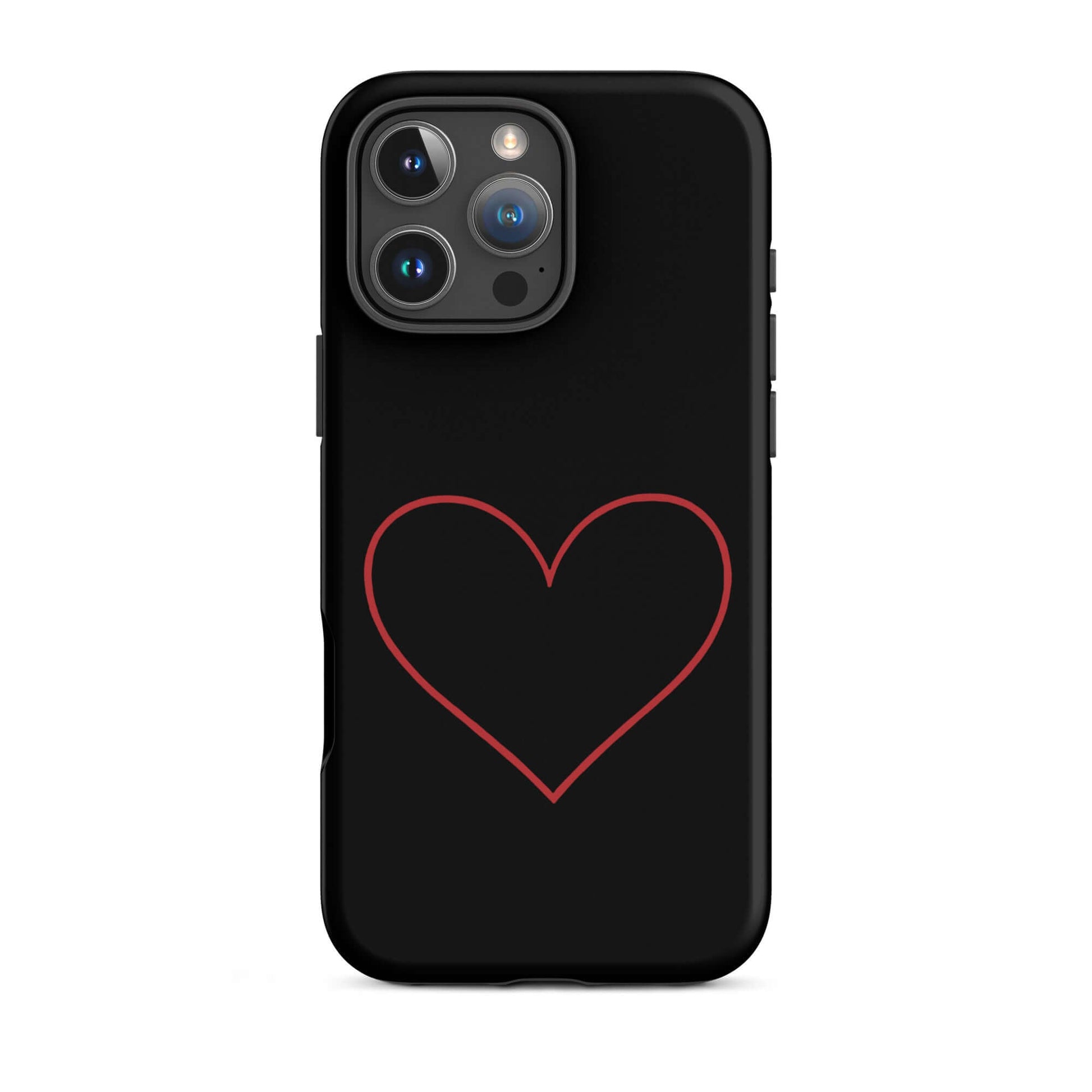 Phone Case for iPhone featuring a minimalist crimson heart design on a sleek black background.