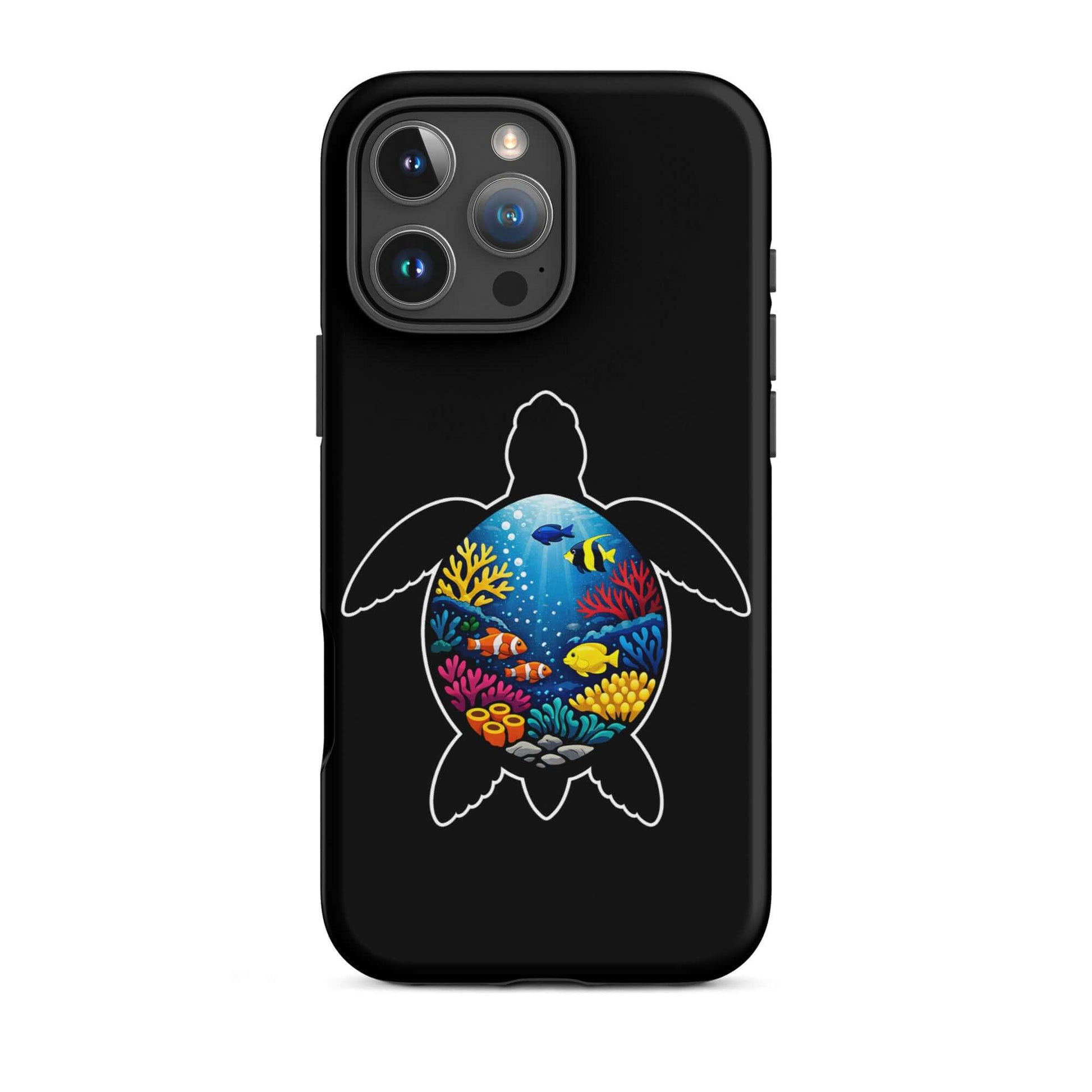 Phone Case for iPhone featuring a vibrant sea turtle reef design with colorful corals and marine life.