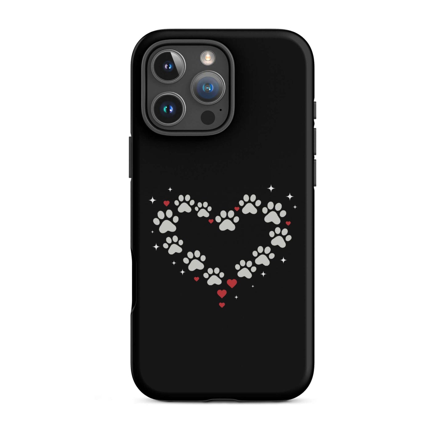 Phone Case featuring a paw-print heart design on a black background, perfect for pet lovers.