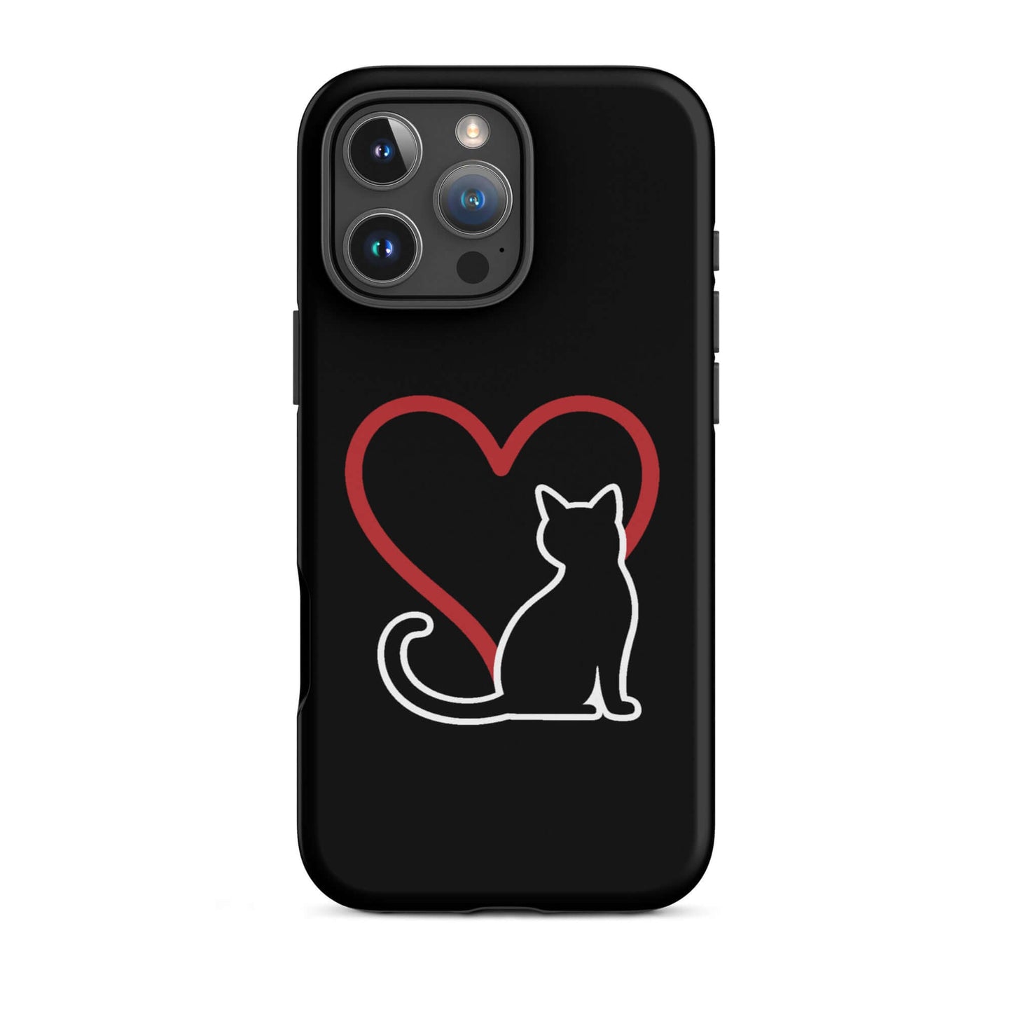 Phone Case featuring a minimalist black cat and red heart design, perfect for cat lovers.