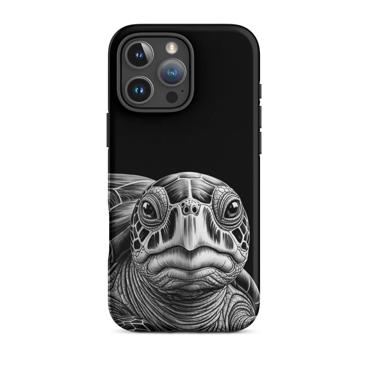Phone Case with ancient sea turtle art for iPhone featuring black-and-white sketch, highlighting intricate shell and detailed features.