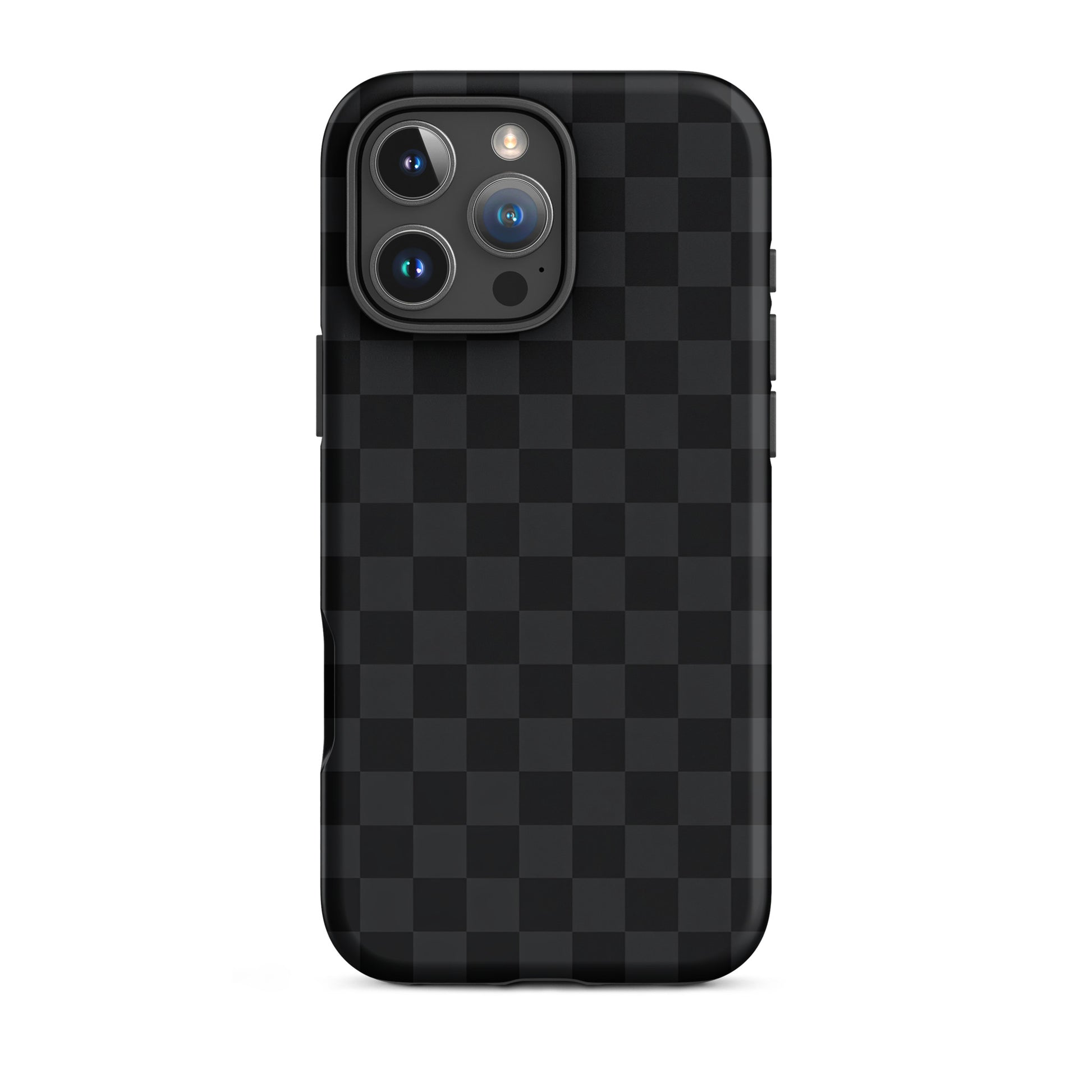 Phone Case for iPhone in black and charcoal checkered pattern, perfect for modern minimalists seeking sleek sophistication.