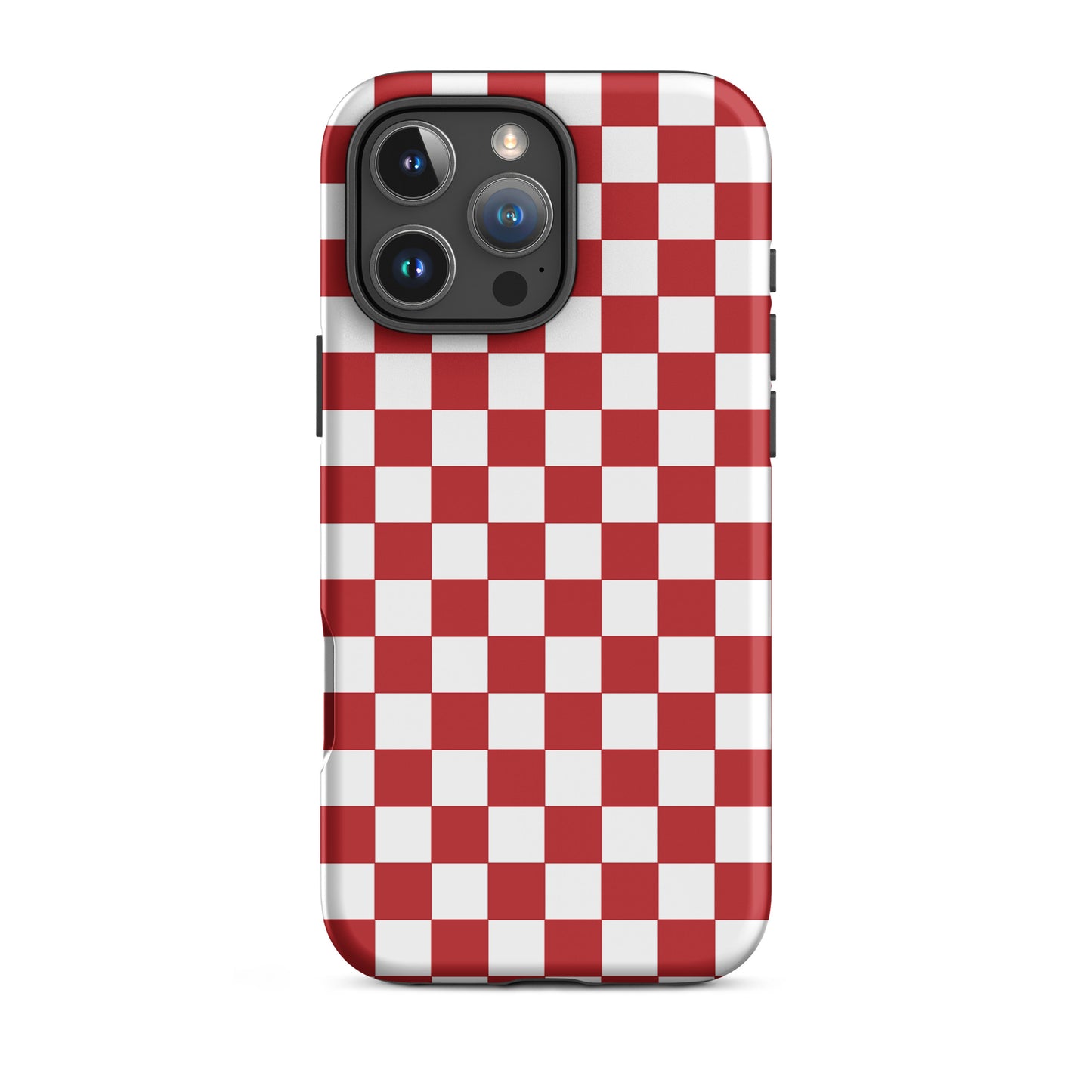 Phone Case for iPhone, crimson red checkered design, adds personality and playful style to your device.
