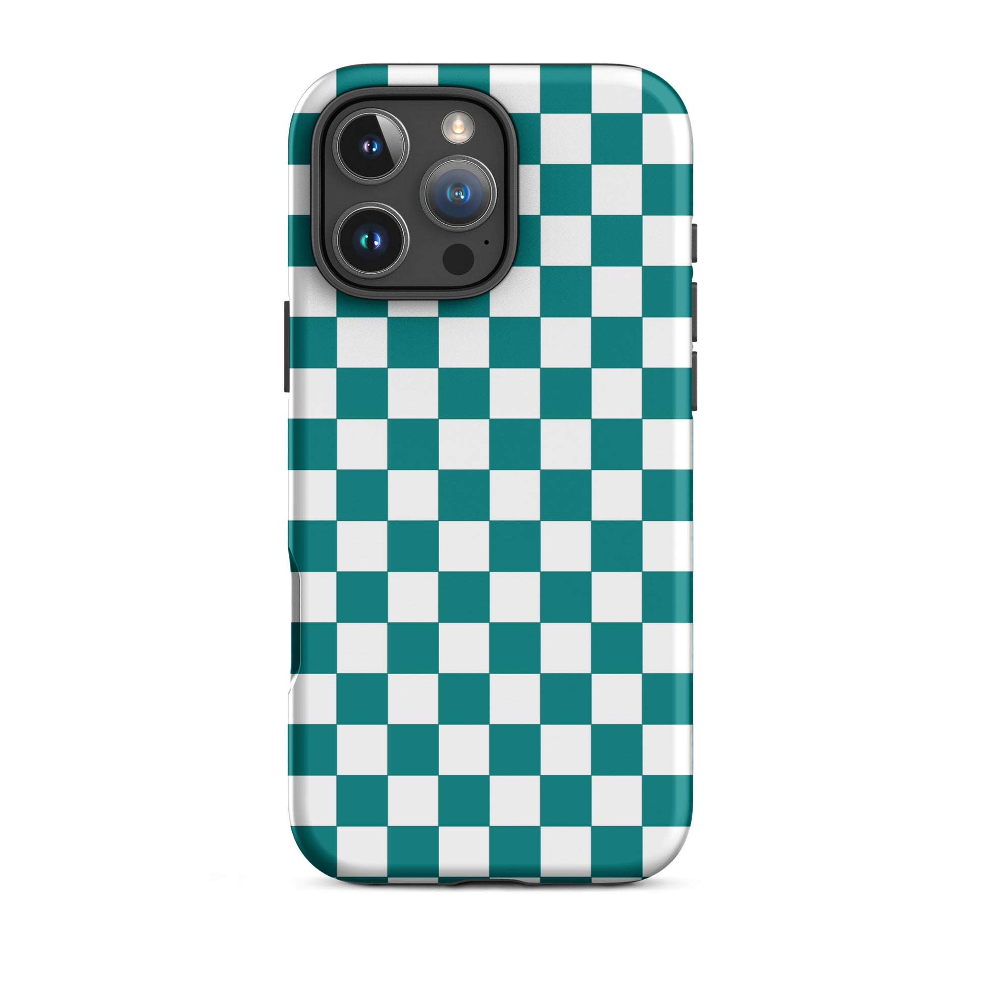 Phone Case with teal and white checkered design for iPhone, adding personality and style to your device.