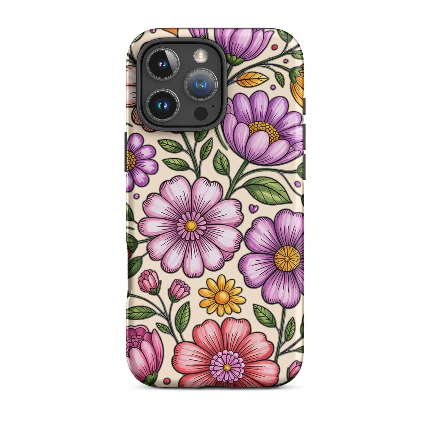 Phone Case for iPhone with pastel floral design, featuring pink, peach, and lavender flowers for a cheerful spring vibe.