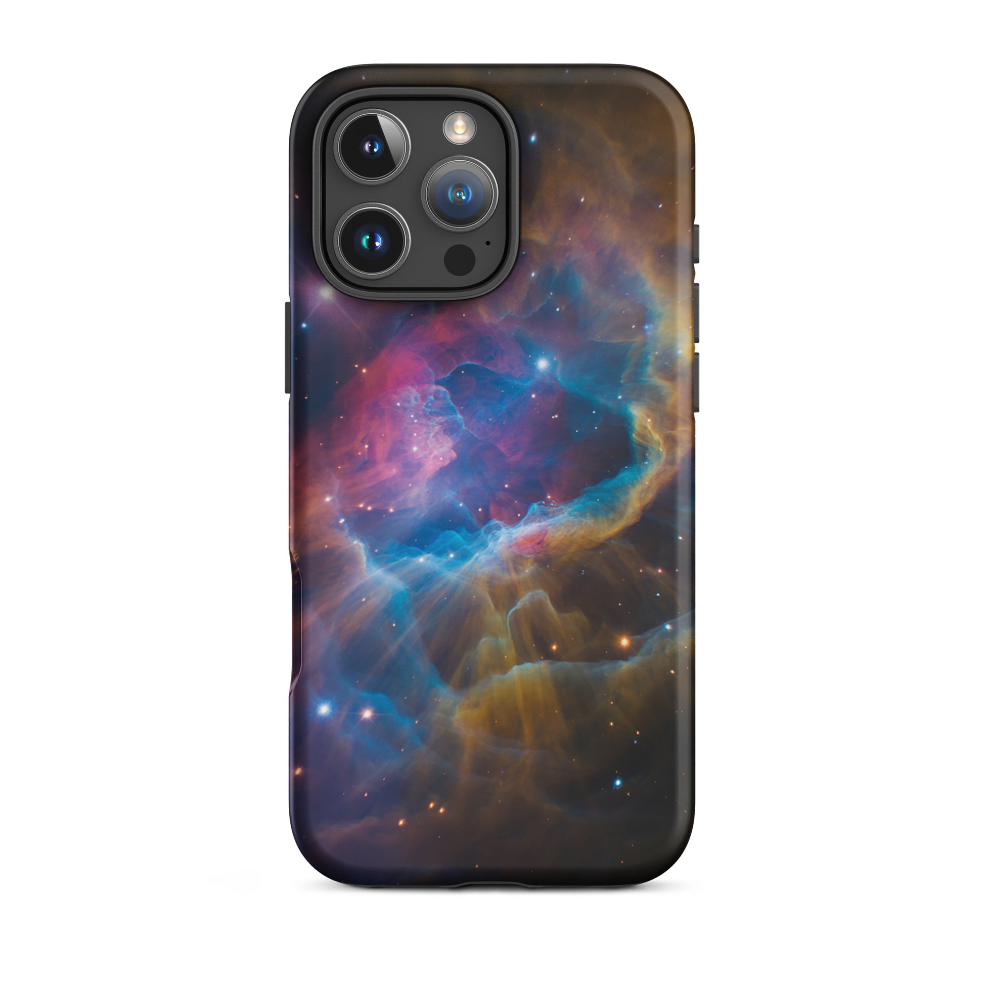 Phone Case for iPhone with Nebula Cosmic Dreamscape design featuring swirling nebula in blue, orange, and pink colors.