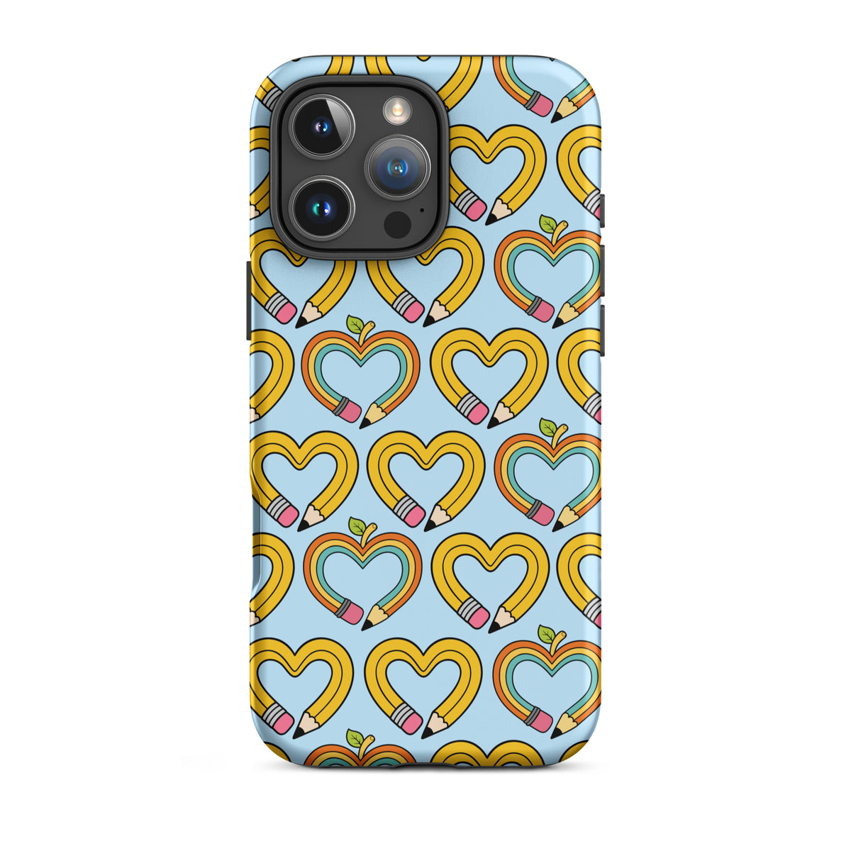 Phone Case with playful pencil-heart pattern, featuring pencil-shaped hearts and leafy details, ideal for back-to-school charm.