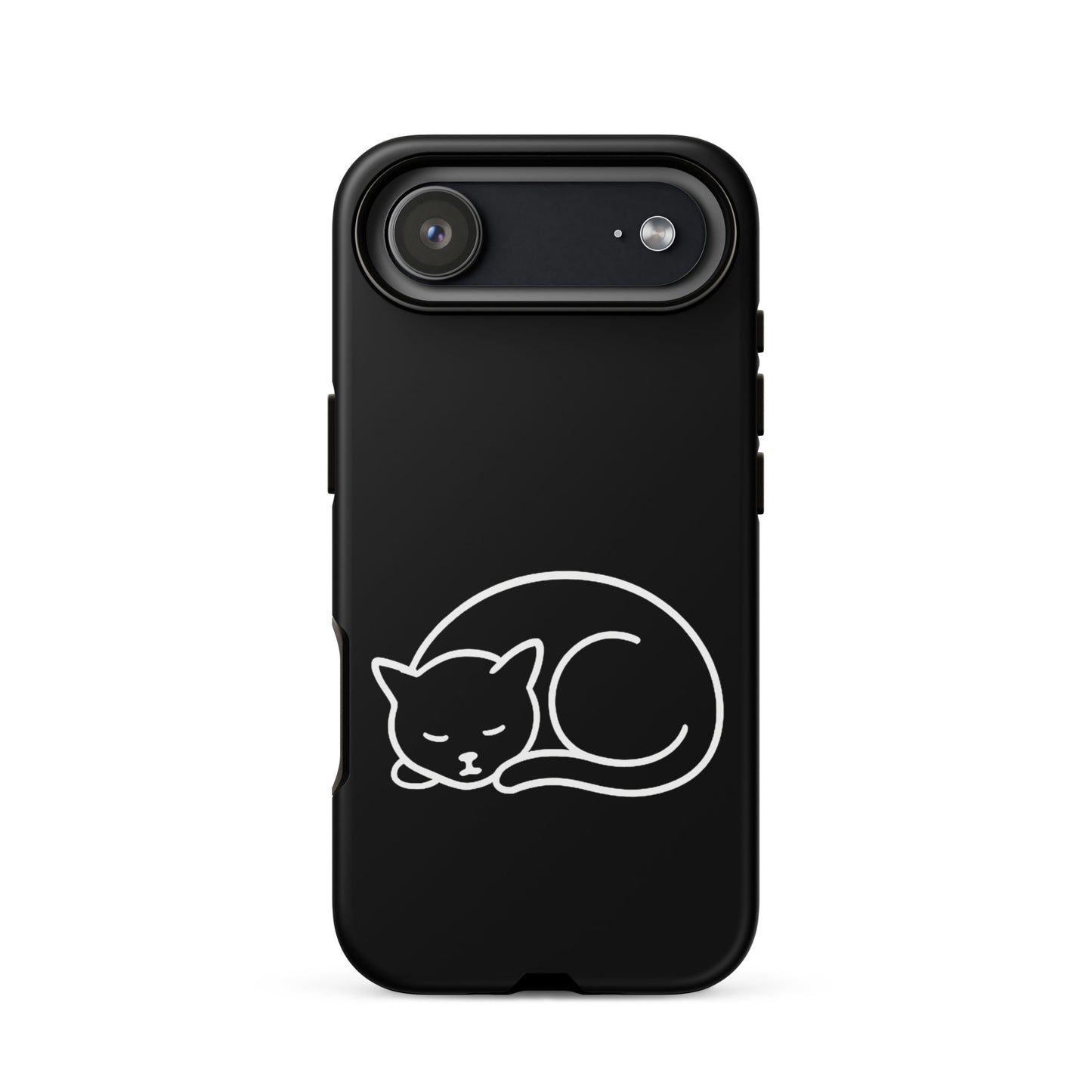 Phone case featuring a minimalist curled-up cat design, offering stylish protection for iPhones.
