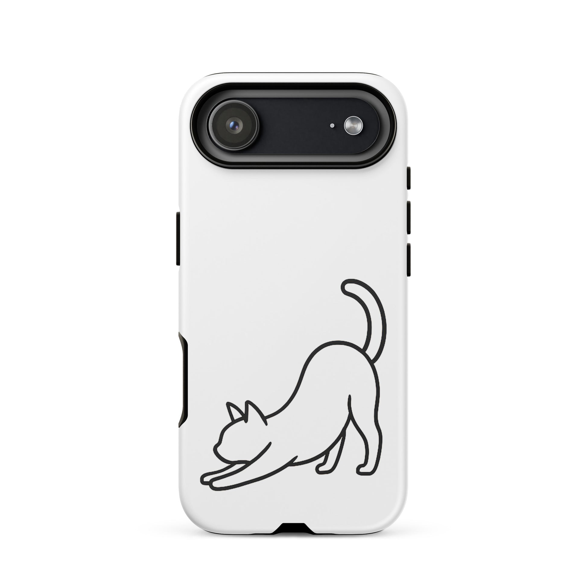 Phone Case with minimalist stretching cat design offering dual-layer protection.