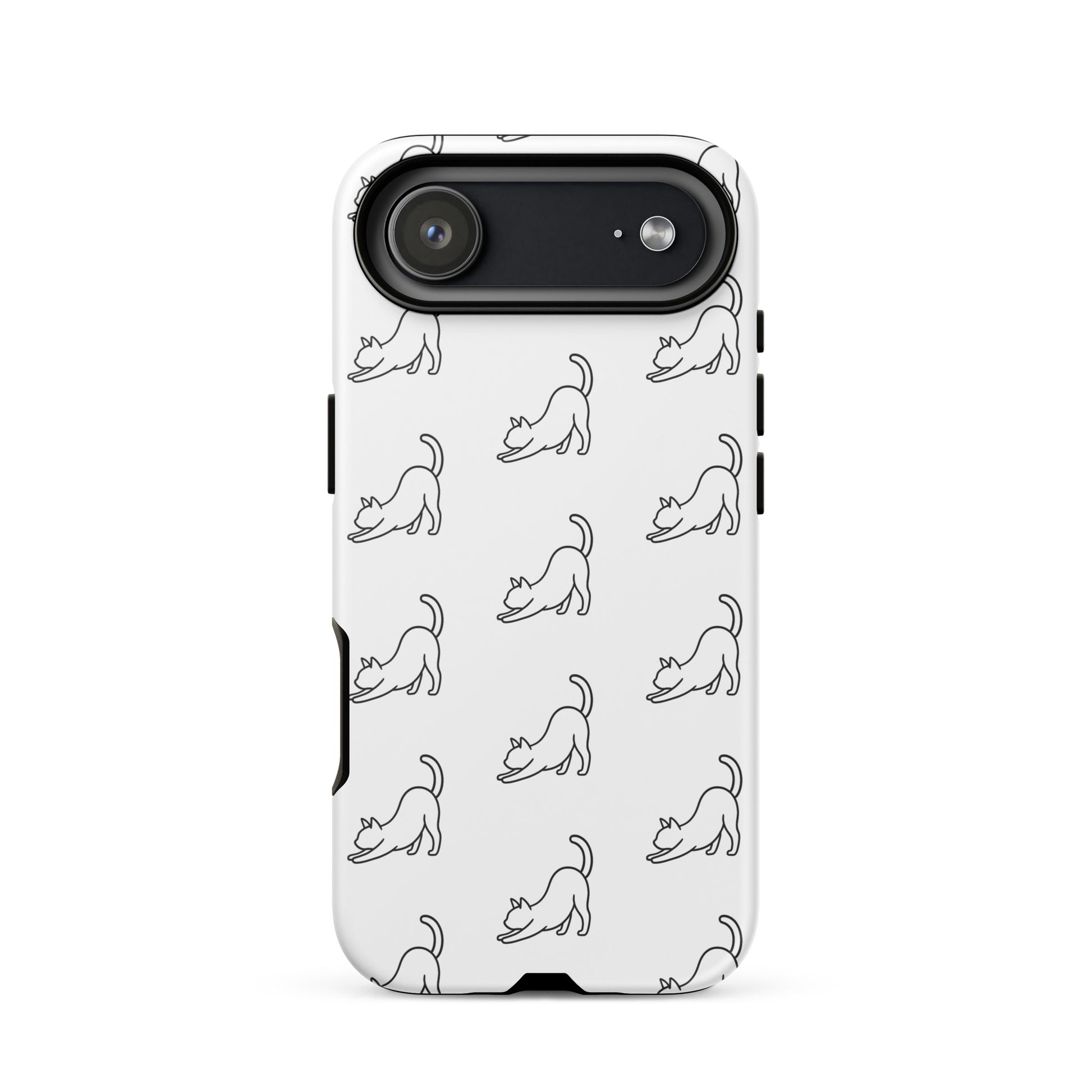 Phone Case featuring a minimalist pattern of stretching cats for stylish protection.