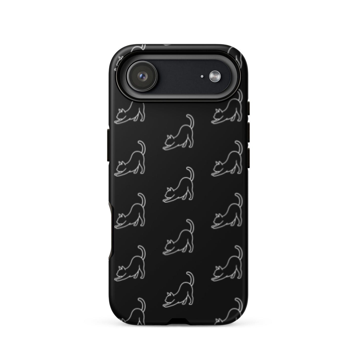 Phone Case featuring a minimalist stretching cat pattern for iPhone, ideal for cat lovers.
