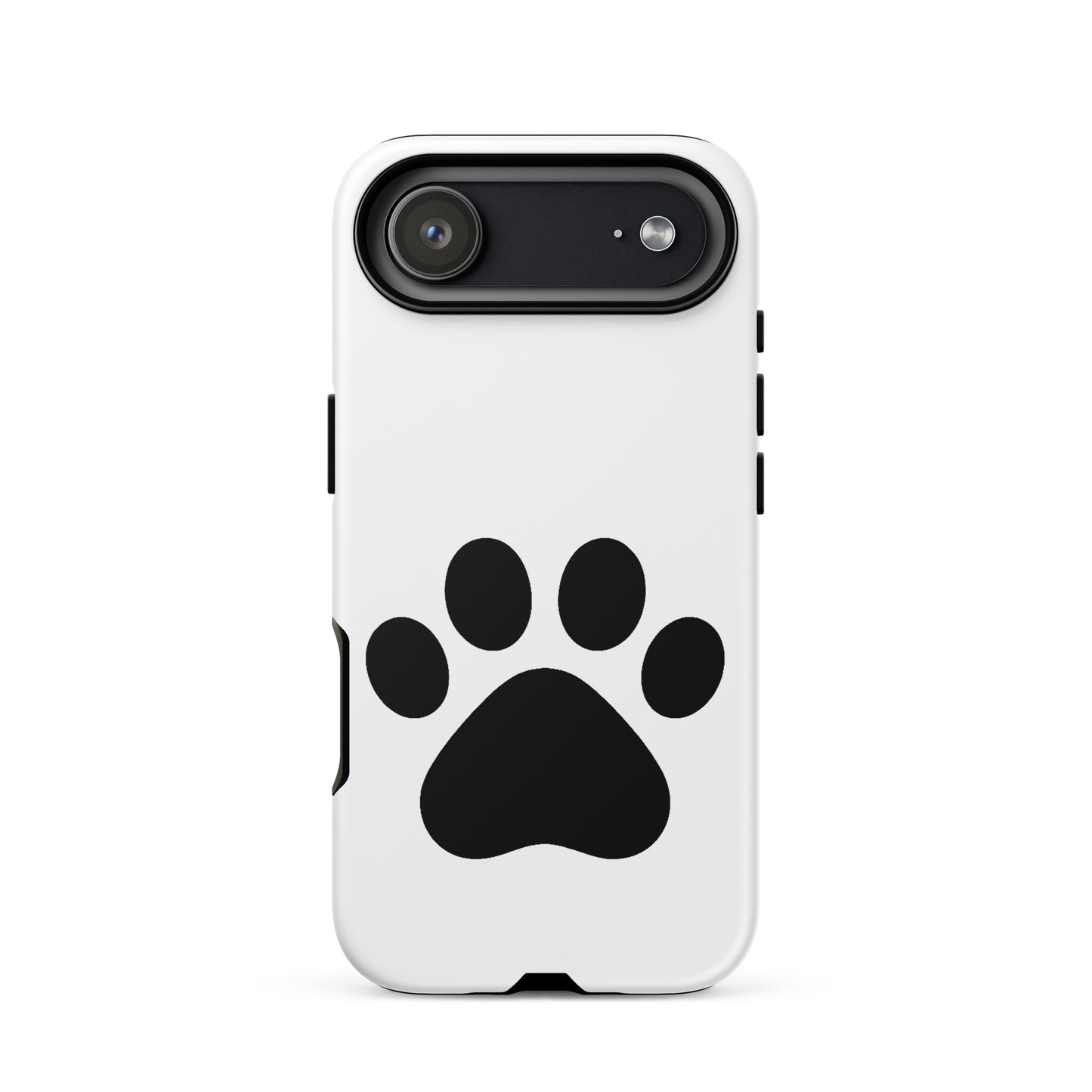 Phone Case for iPhone featuring a minimalist black paw print design on a white background.