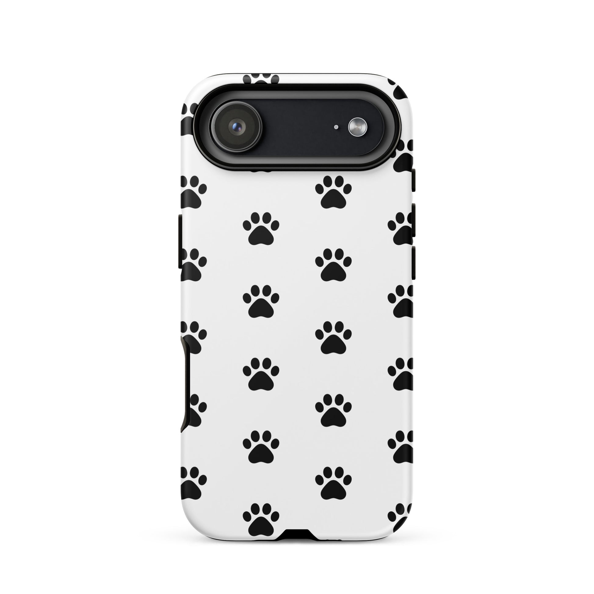 Phone Case for iPhone with stylish black paw print design for pet lovers, featuring minimalist pattern.