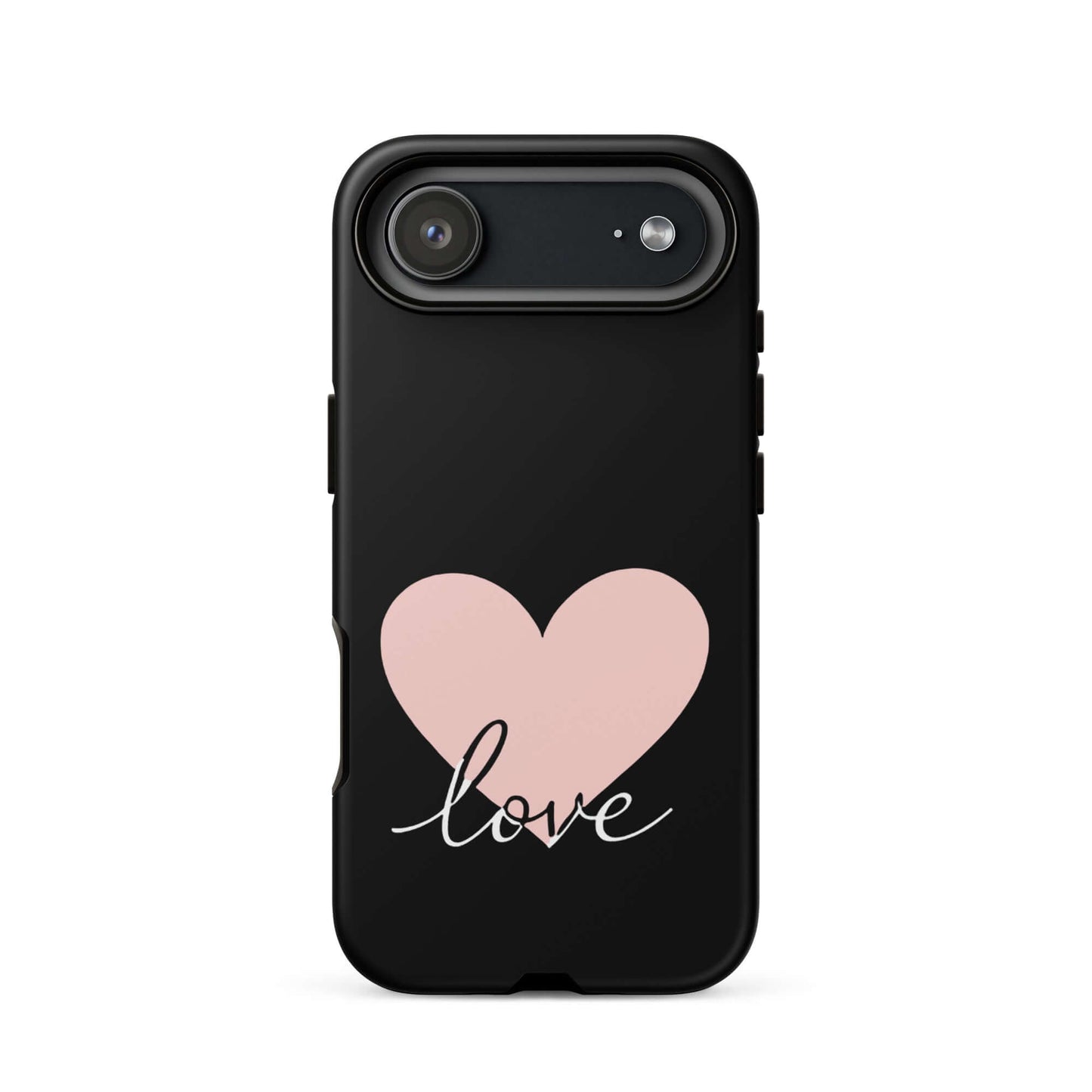 Phone Case for iPhone featuring a pink heart and script 'love' design, perfect for stylish protection.