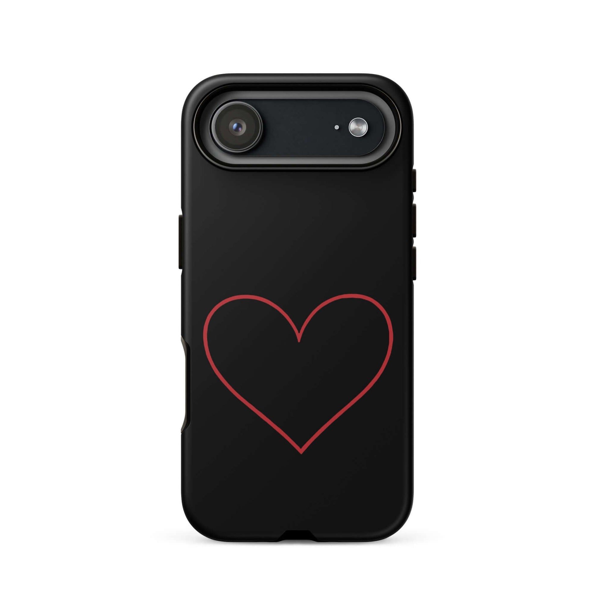 Phone Case for iPhone featuring a minimalist crimson heart design on a sleek black background.