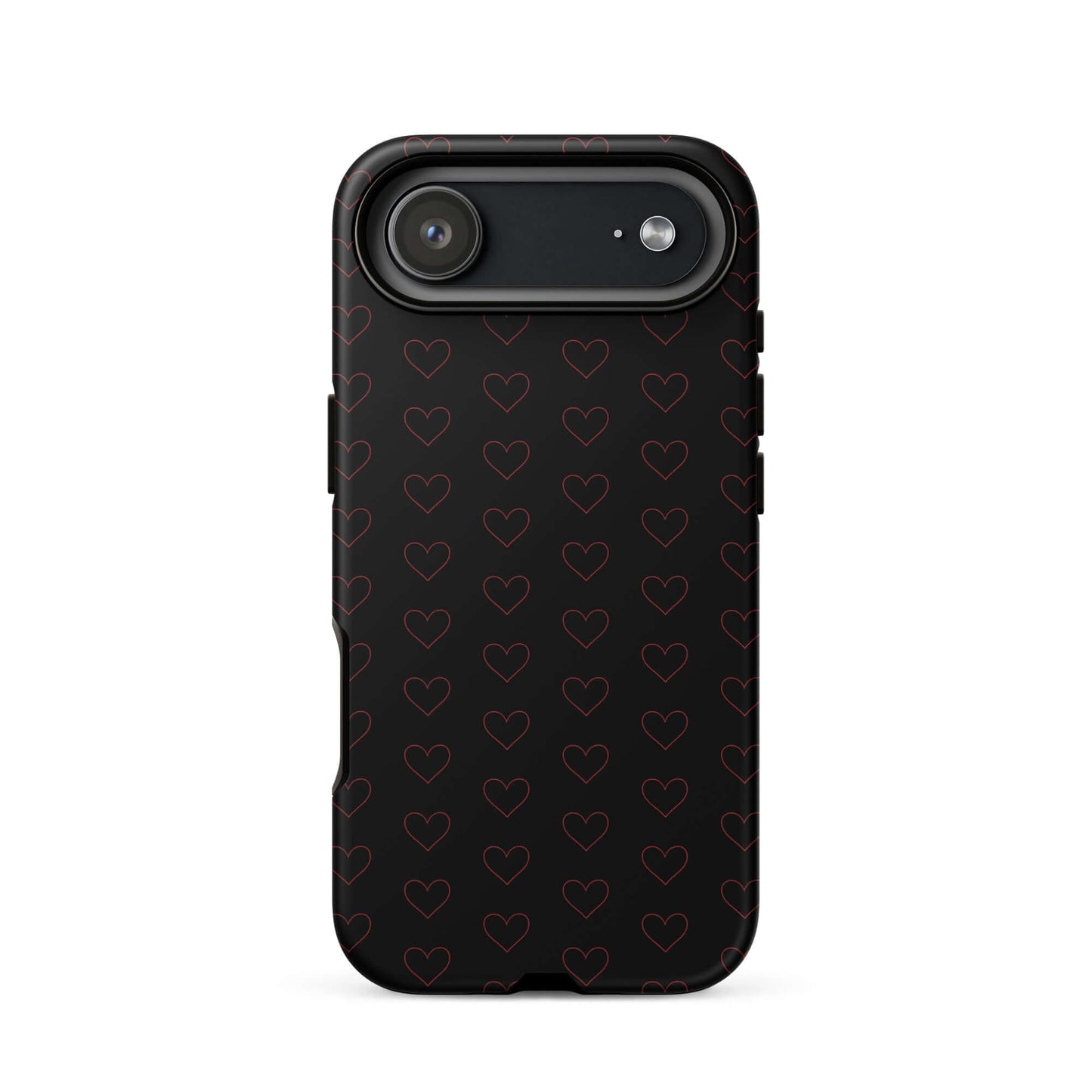 Phone Case for iPhone featuring a luxe crimson heart pattern on a sleek black background.