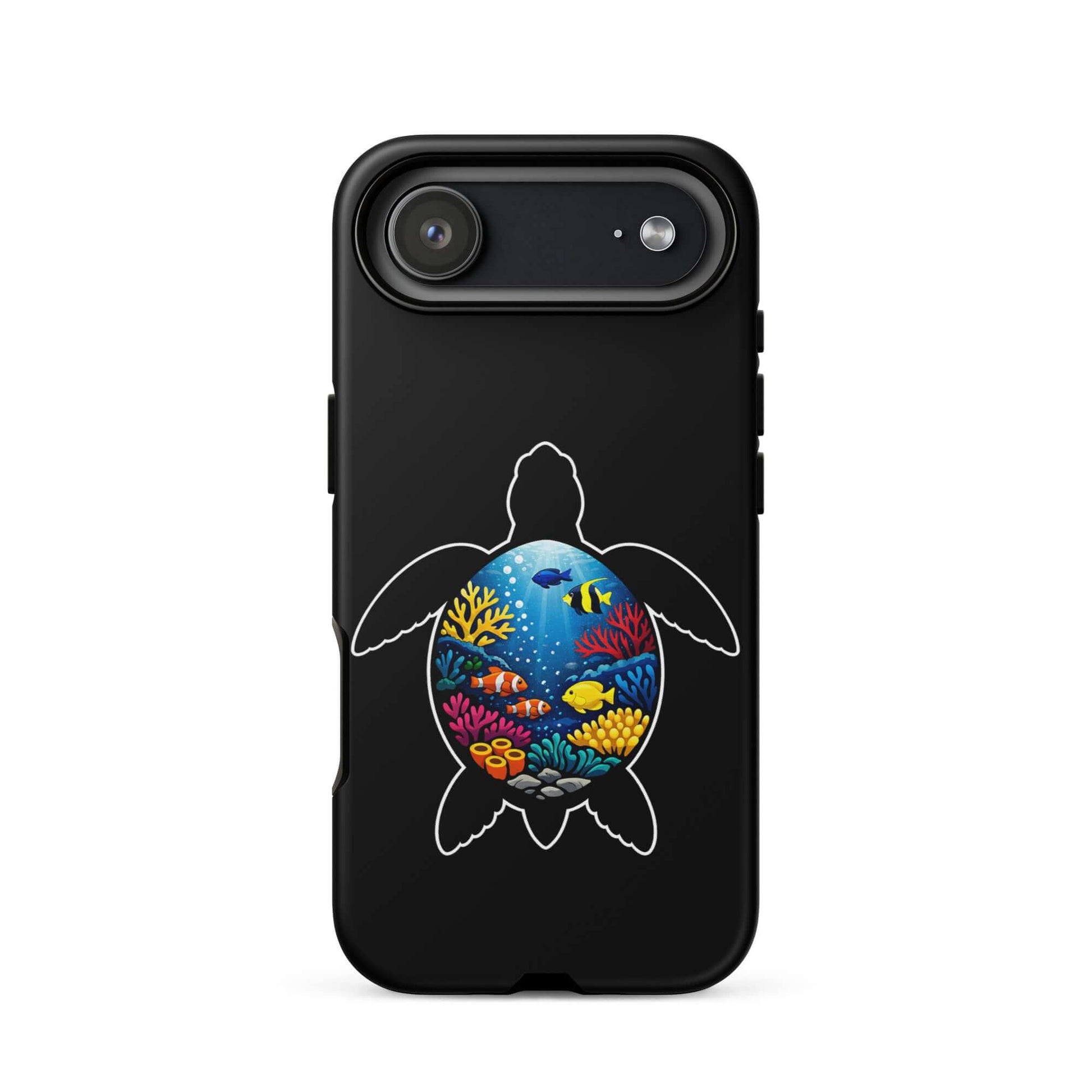 Phone Case for iPhone with vibrant sea turtle reef design showcasing colorful coral and marine life.