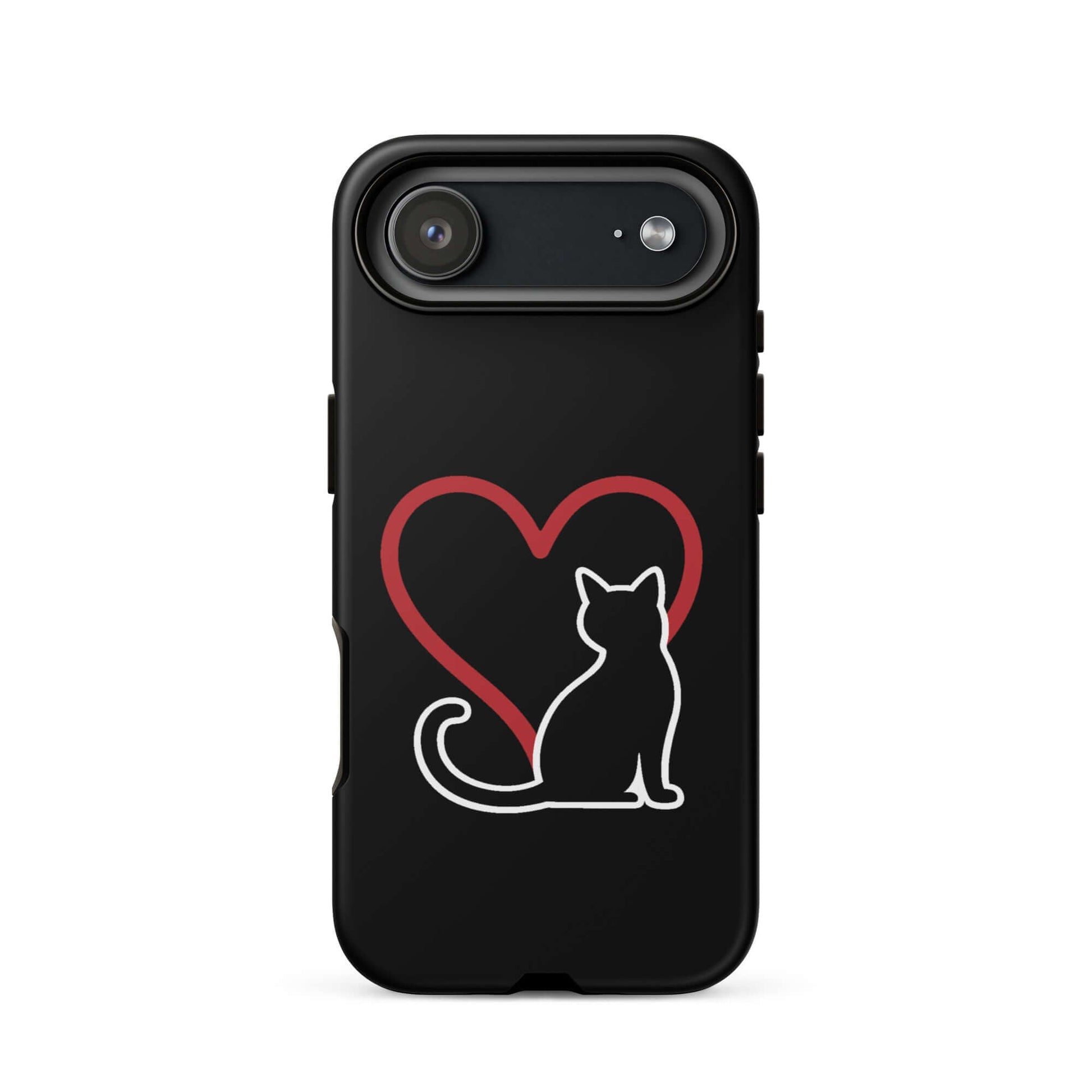 Phone Case featuring a minimalist cat design and red heart, perfect for cat lovers.